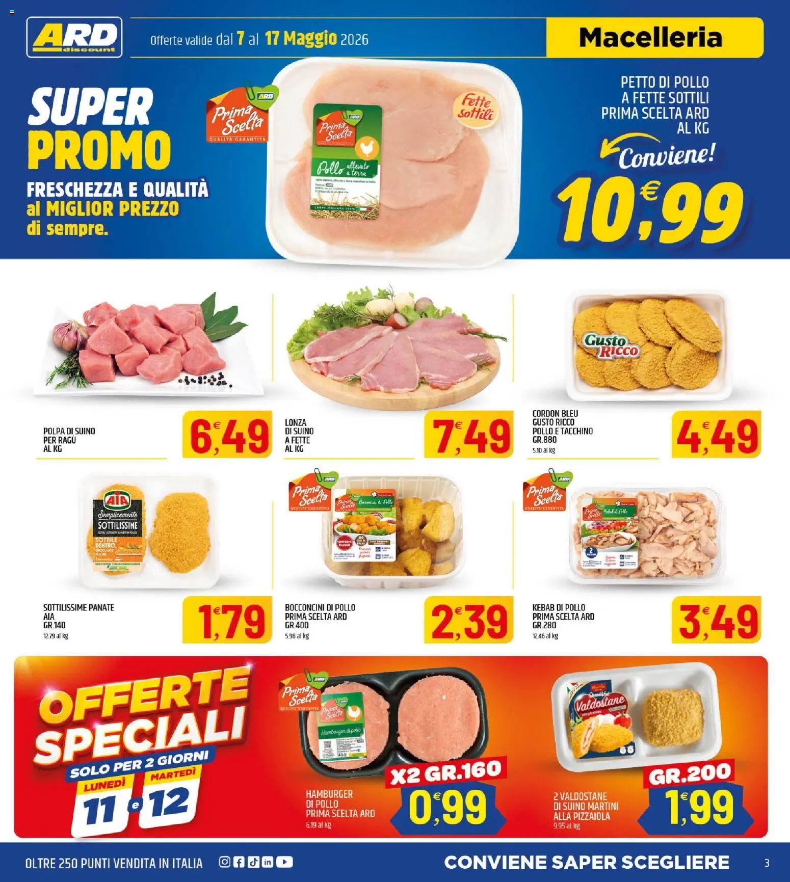 Volantino ARD Discount del 07.05.2026 | Pagina: 3 | Prodotti: Petto di Pollo, Tacchino, Hamburger, Terra