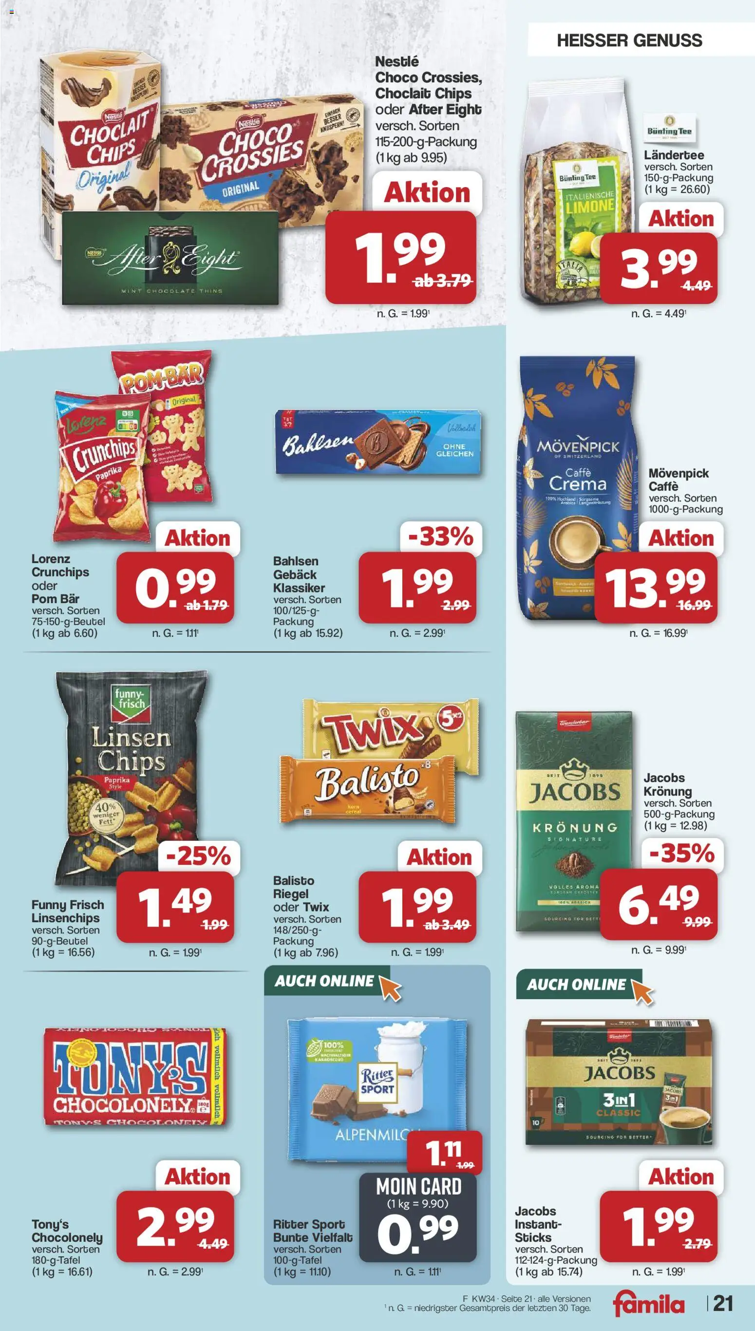 Famila Nordwest Prospekt – gültig ab 17.08.2026 | Seite: 21 | Produkte: Ritter sport, Twix, Paprika, Lorenz crunchips