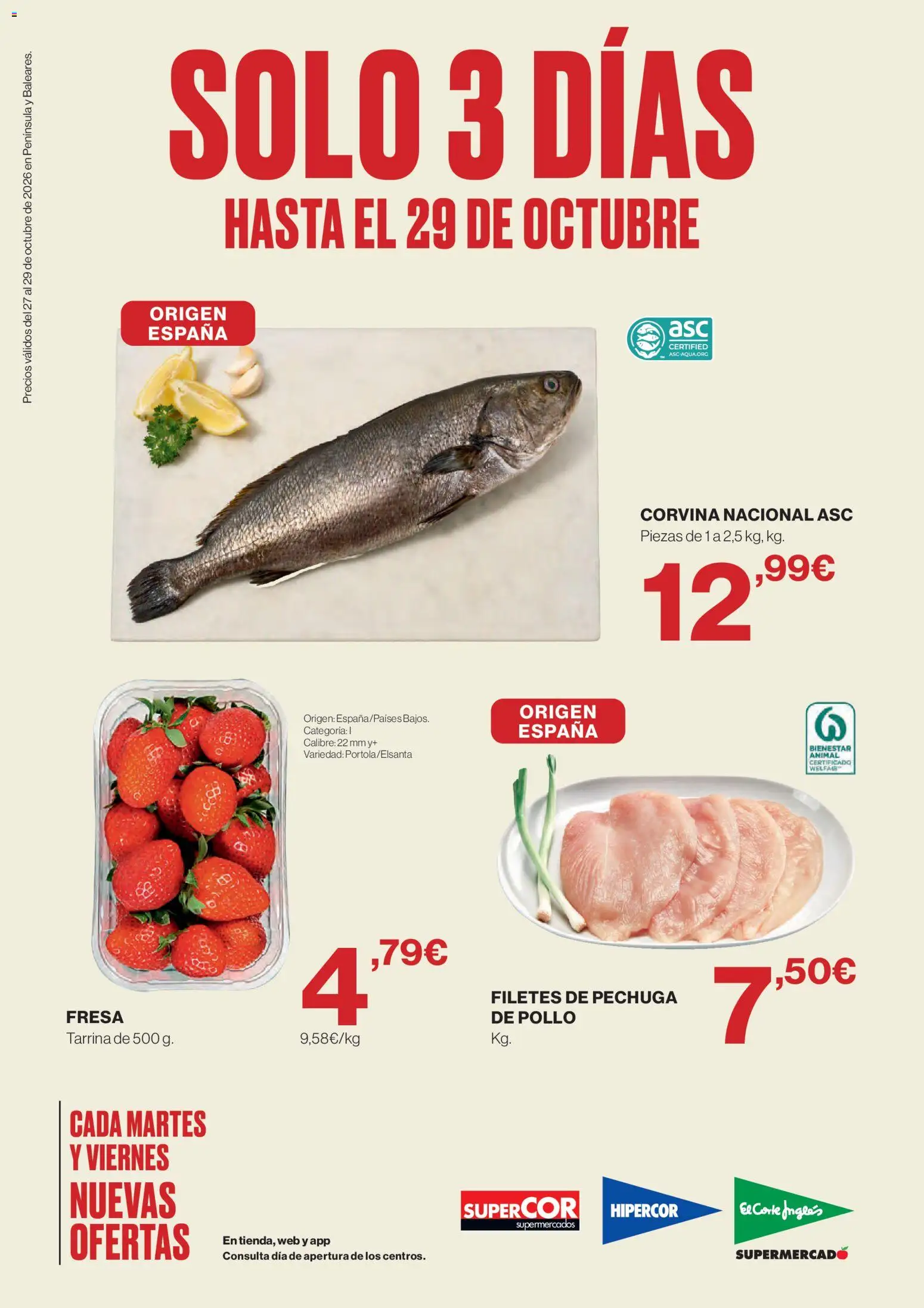 El Corte Inglés solo 3 días │ válido desde el 27/10/2026 | Página: 1 | Productos: Filetes de pechuga, Pollo