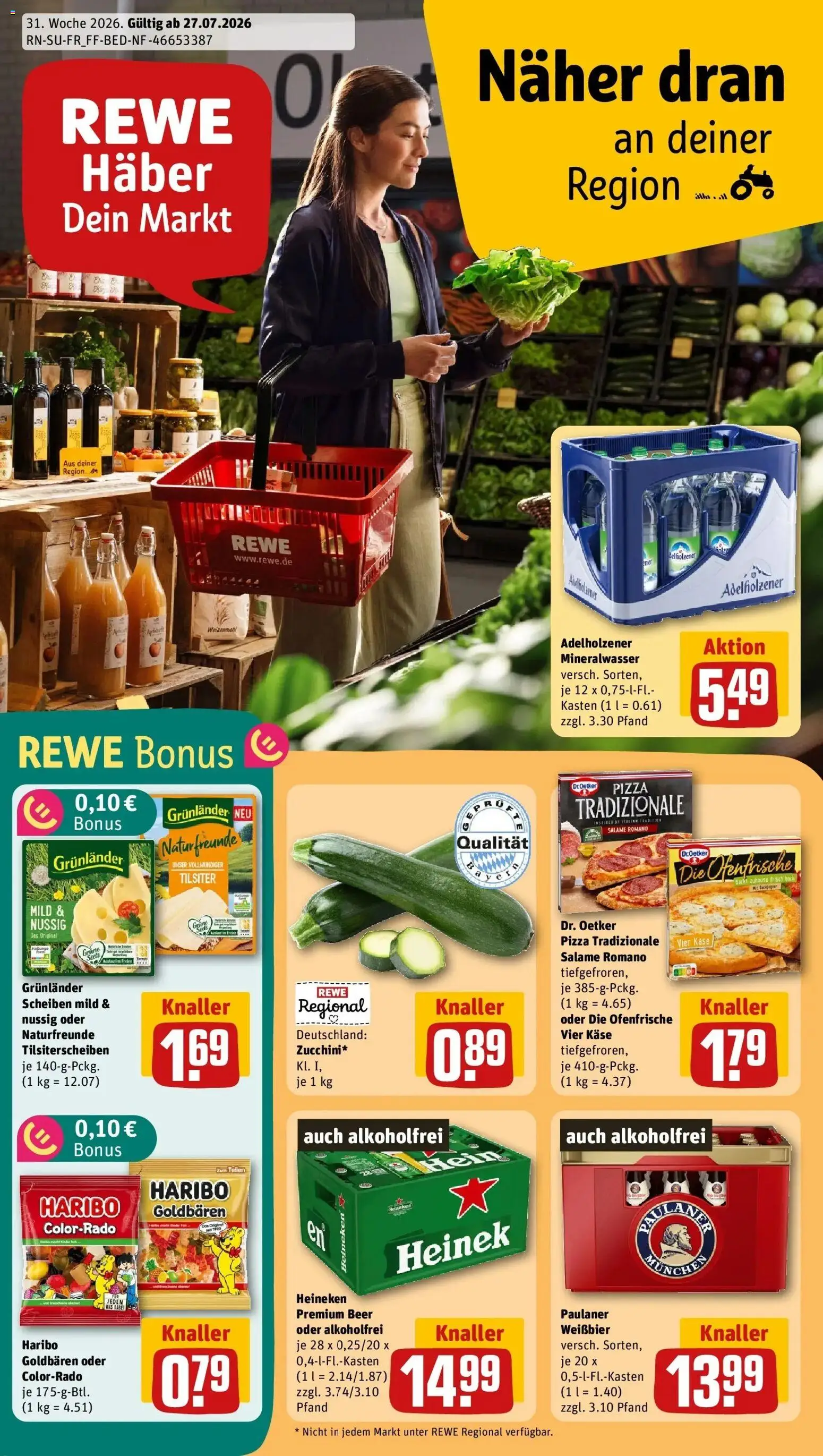 Rewe Prospekt Röthenbach A.d.Pegnitz – gültig ab 27.07.2026 | Seite: 1 | Produkte: Weißbier, Adelholzener, Mineralwasser, Grunlander