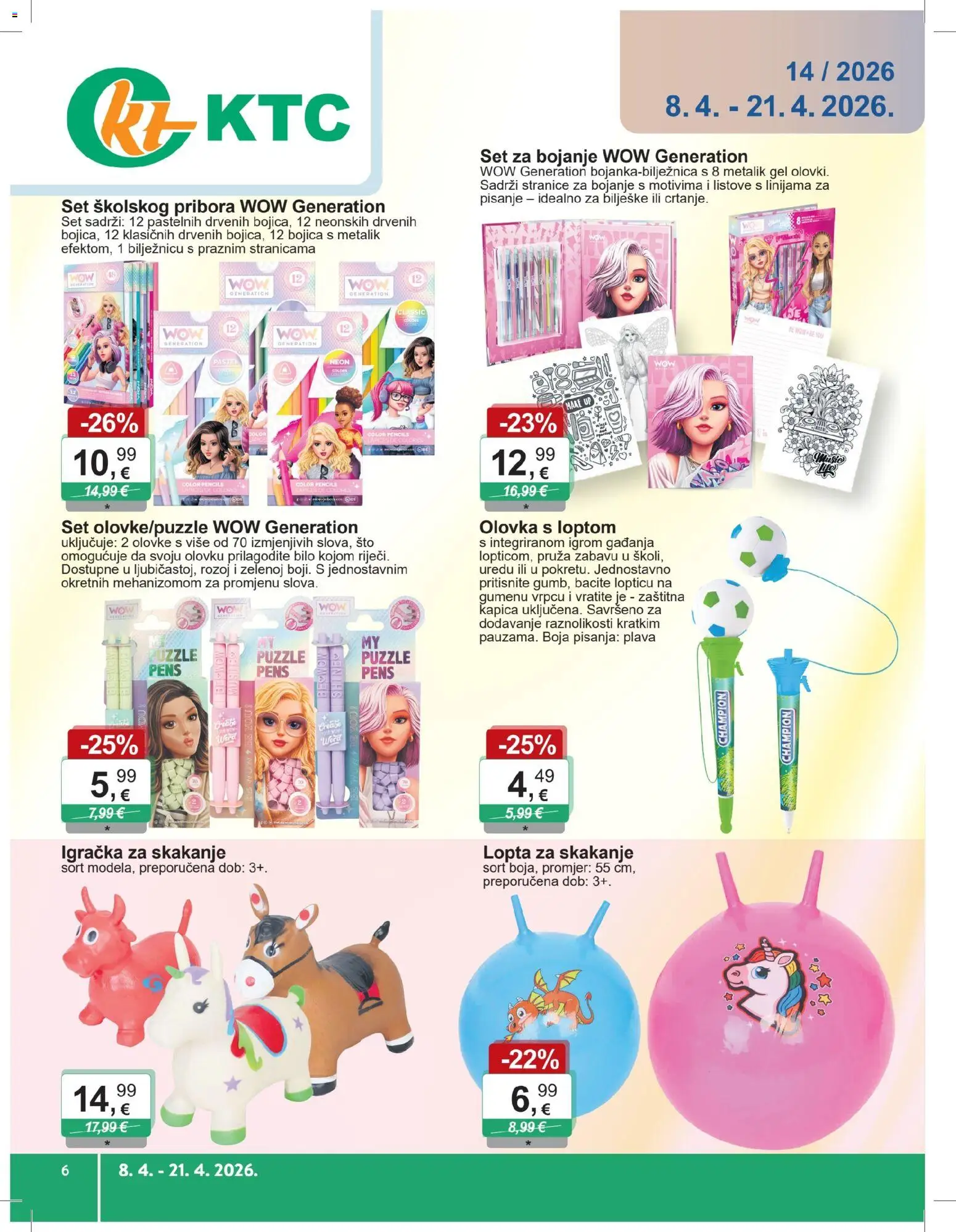 KTC katalog | vrijedi od 08.04.2026 | Stranica: 1 | Proizvodi: Puzzle, Pritisnite, Lopta, Set za bojanje