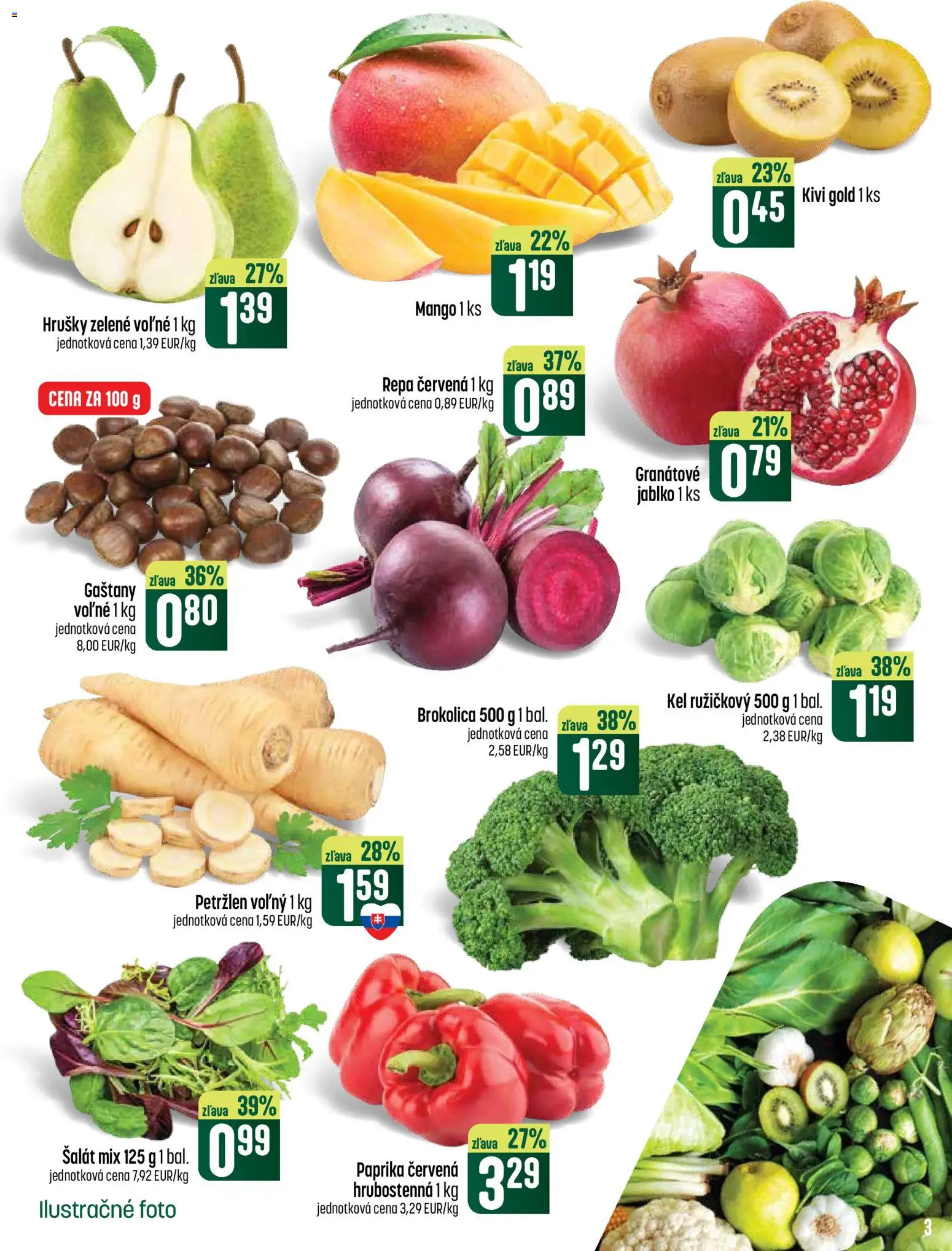 Nové COOP Jednota akcie – leták je platný od 29.10.2026 | Strana: 3 | Produkty: Brokolica, Mango, Repa, Hrušky