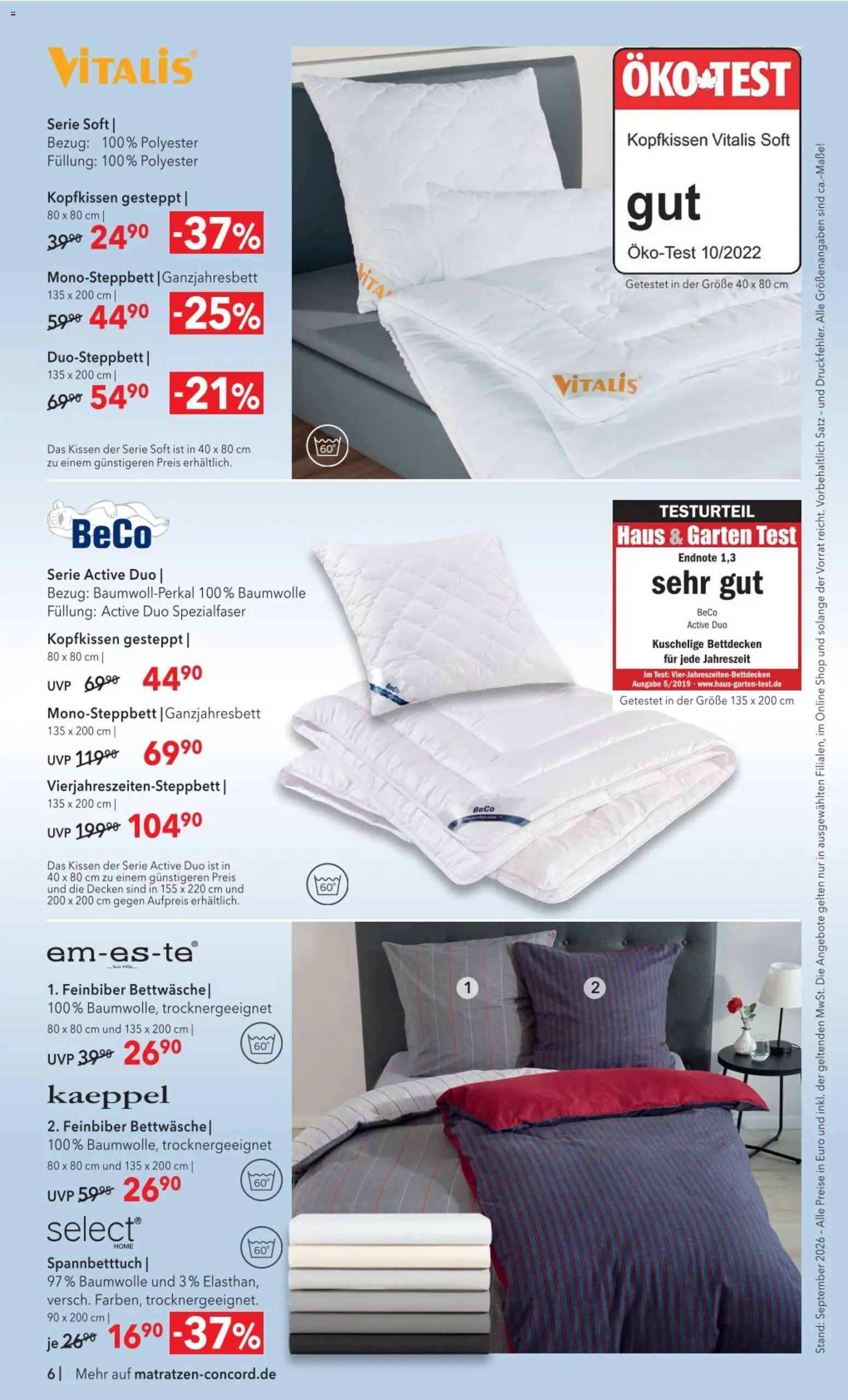 Matratzen Concord Prospekt – gültig ab 01.10.2026 | Seite: 6 | Produkte: Kissen, Bettwäsche, Kopfkissen