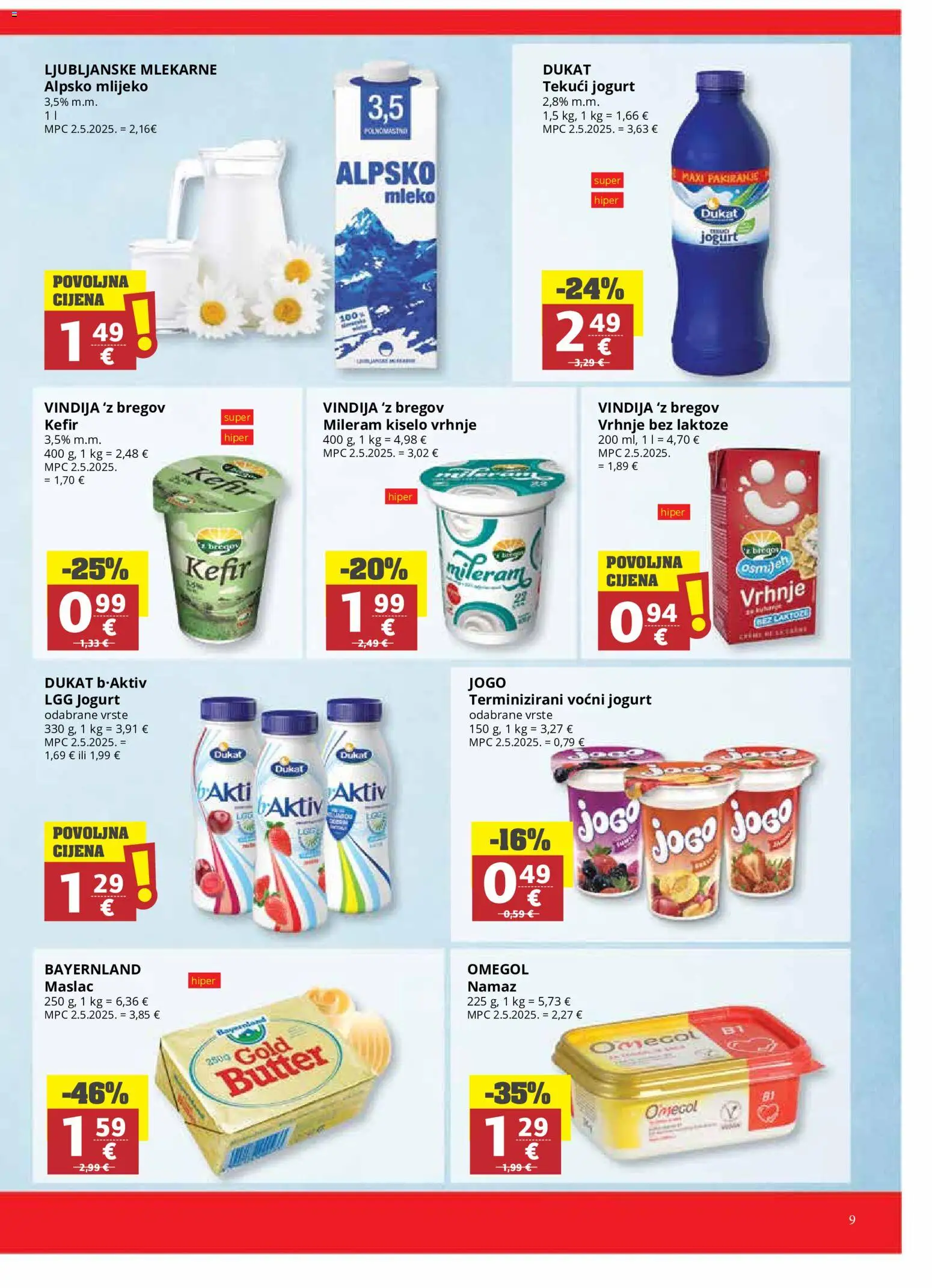 Ribola katalog | vrijedi od 17.06.2026 | Stranica: 9 | Proizvodi: Vindija, Voćni jogurt, Alpsko mlijeko, Namaz