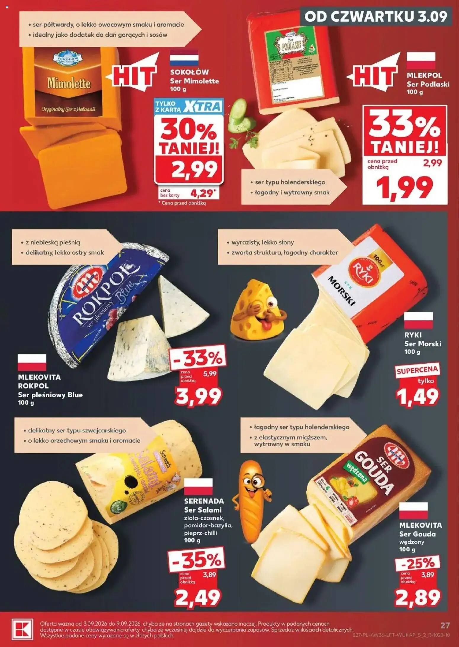 Kaufland gazetka od 03.09.2026 - od jutra PDF | Strona: 27 | Produkty: Karta, Ser mimolette, Gazety, Ser