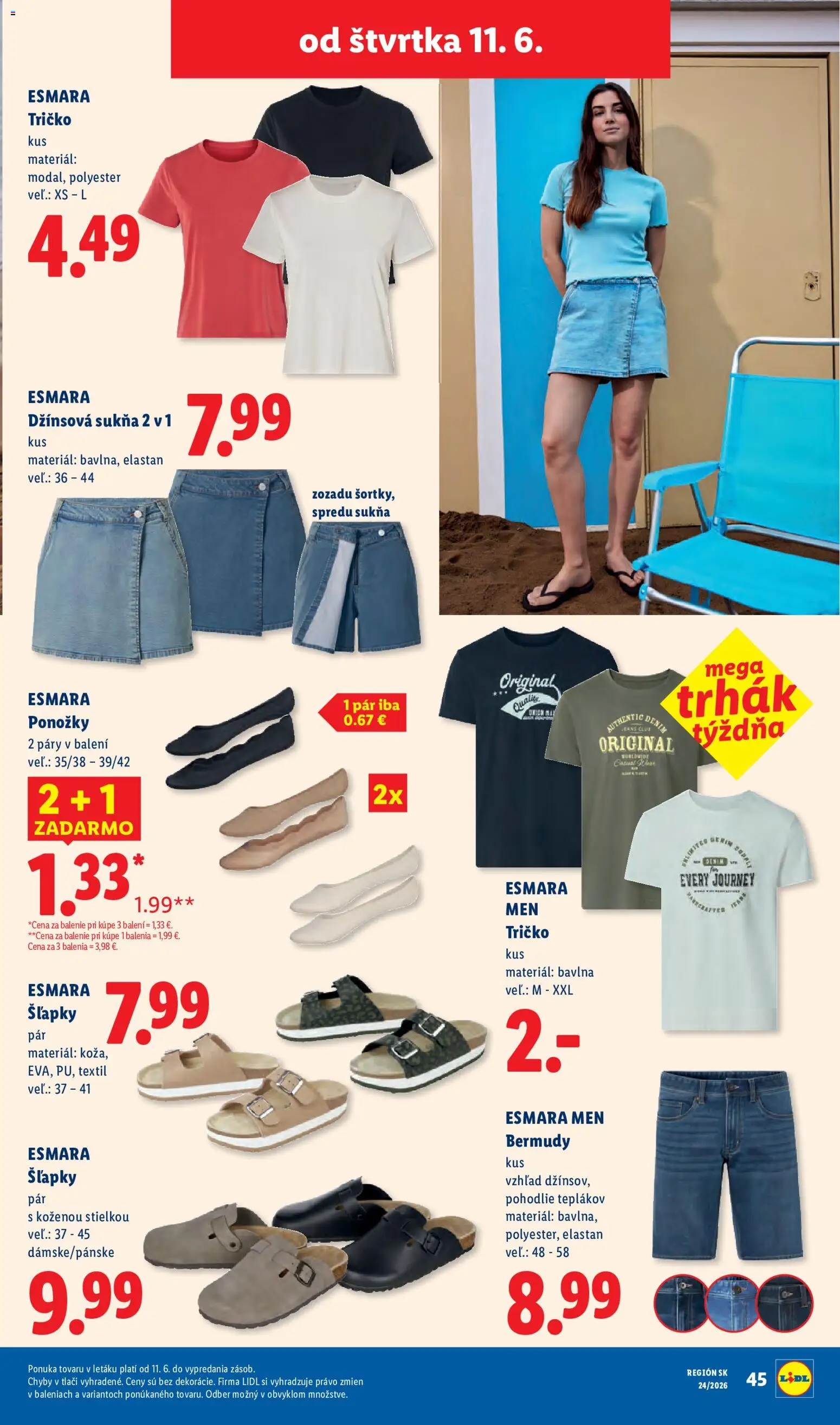Nové Lidl akcie – leták je platný od 08.06.2026 | Strana: 87 | Produkty: Tričko, Ponožky, Šľapky