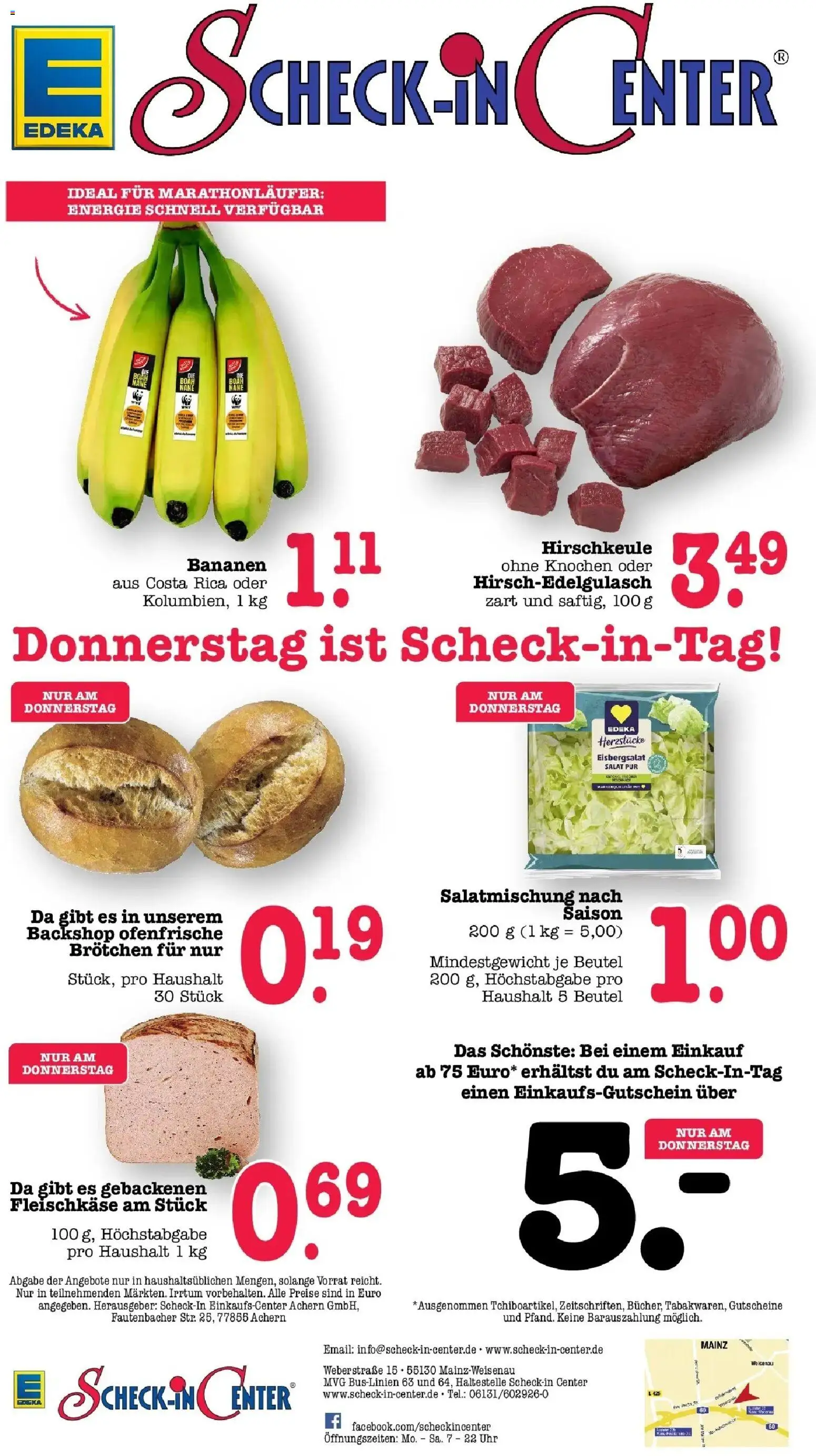 Edeka Prospekt Mainz-Weisenau (ab 19.10.2026) » Angebote Online | Seite: 77 | Produkte: Bananen, Eisbergsalat, Ofenfrische, Uhr