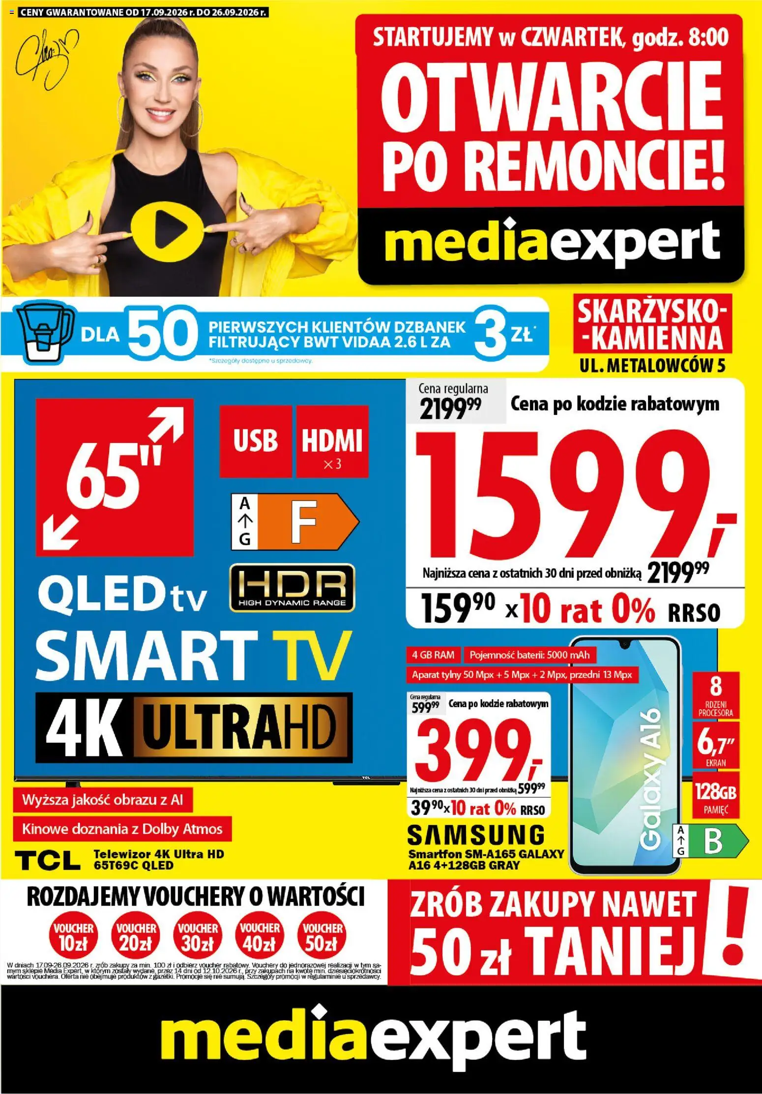 Mediaexpert promocje - Otwarcie po remoncie Skarżysko-Kamienna od 17.09.2026 | Strona: 1 | Produkty: Dzbanek, Smartfon, Telewizor