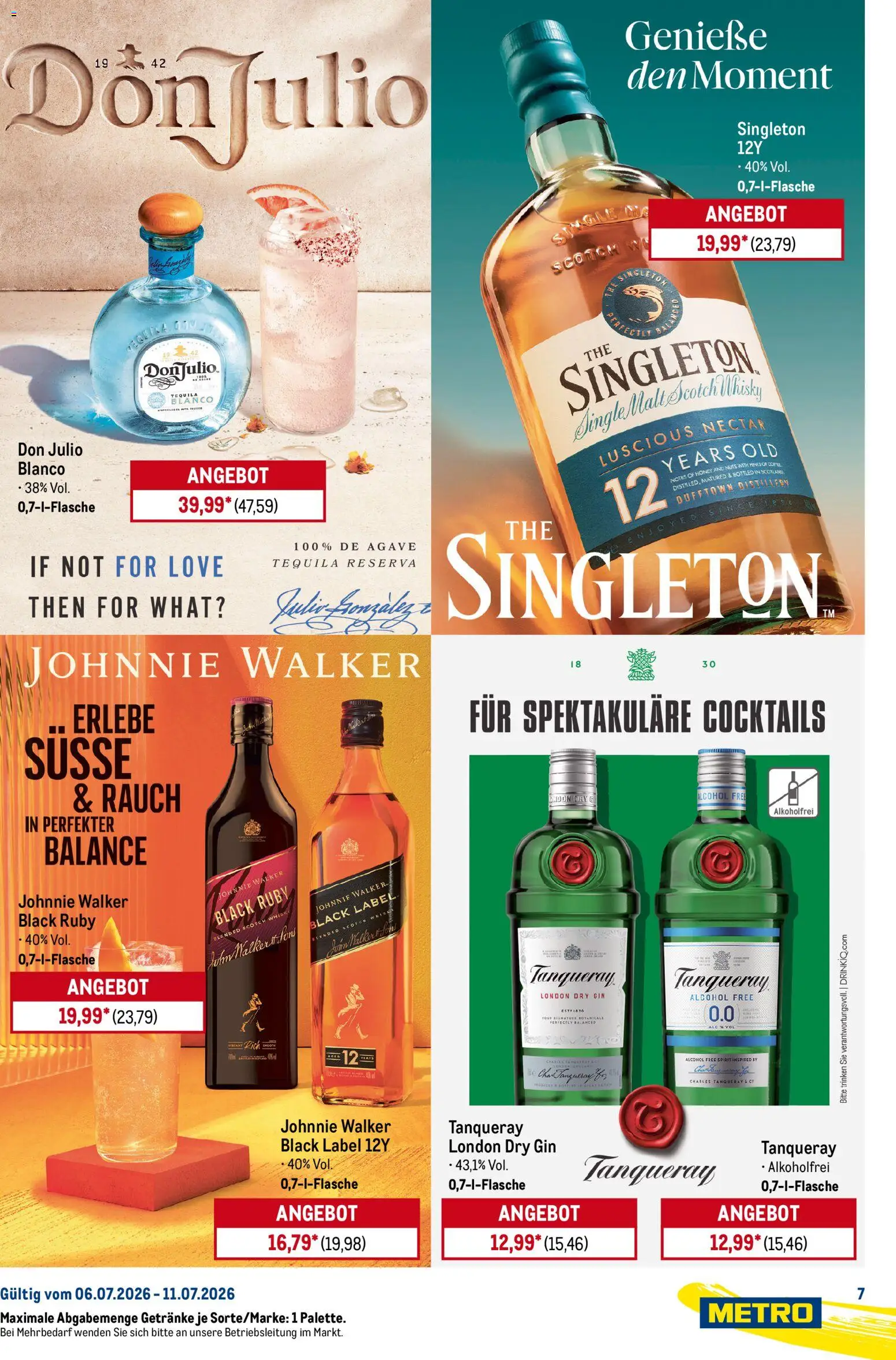 Metro Starke Marken – gültig ab 06.07.2026 | Seite: 7 | Produkte: Whisky, Tequila, Gin, Johnnie walker