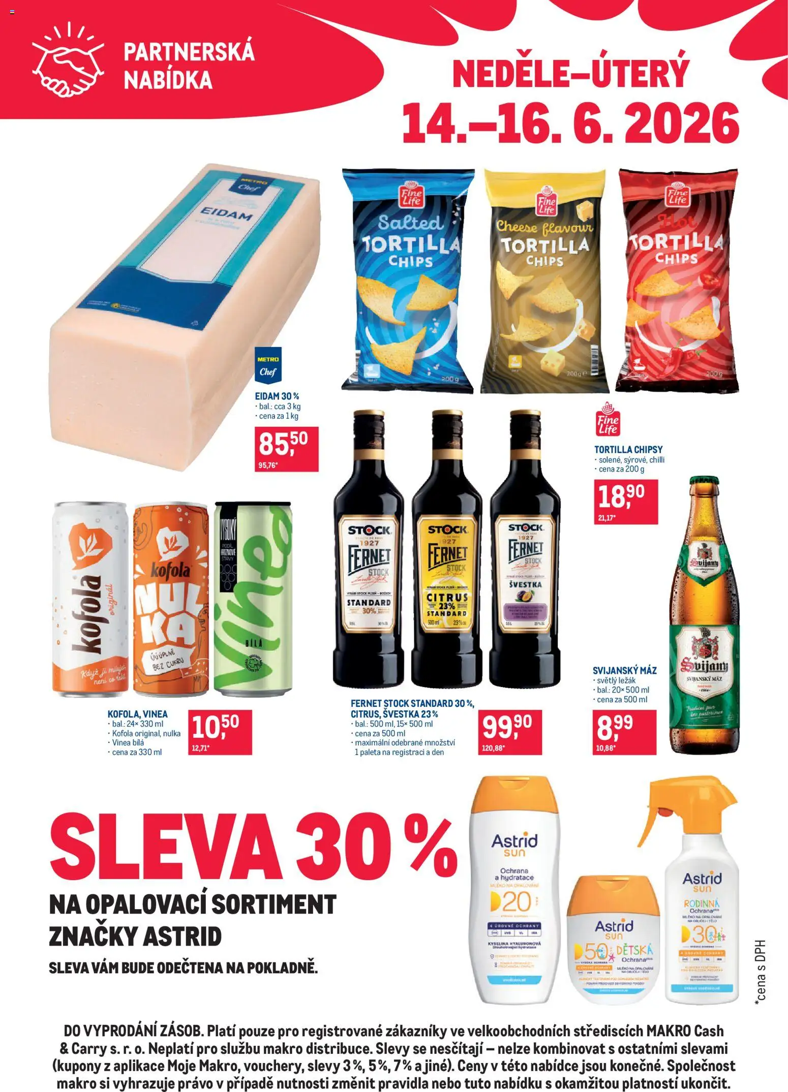 Makro leták - Partnerská nabídka od 14.06.2026 | Strana: 1 | Produkty: Eidam, Kofola, Tortilla, Vinea