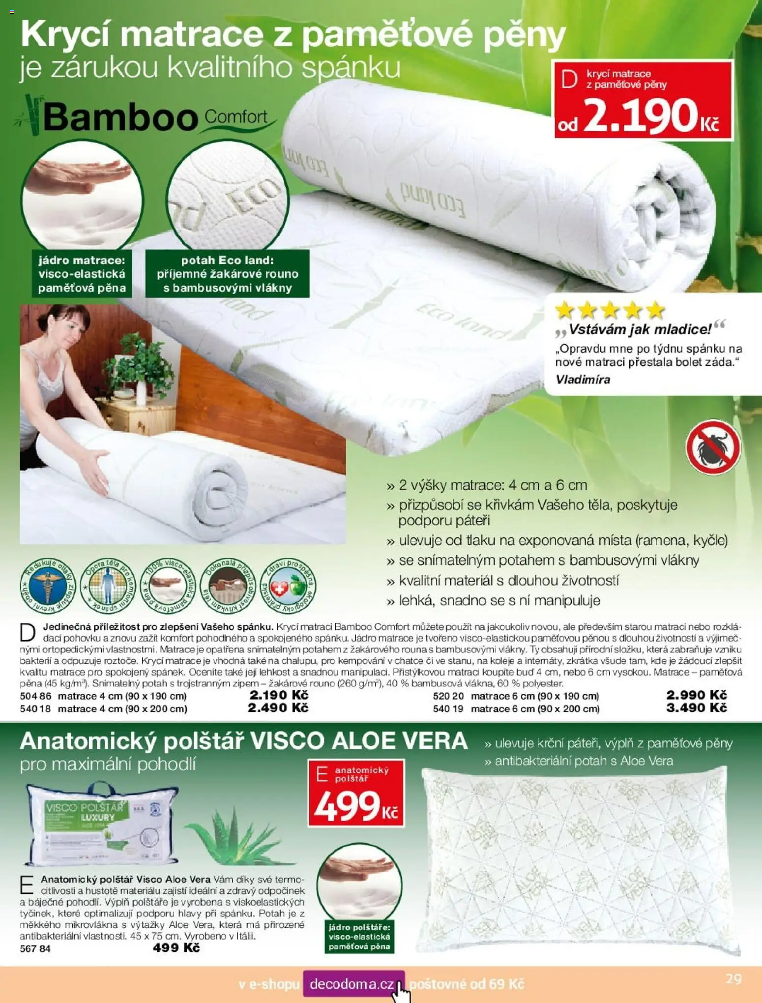 Decodoma katalog Jaro 2026 od 30.03.2026 | Strana: 29 | Produkty: Polštáře, Aloe vera, Matrace, Polštář