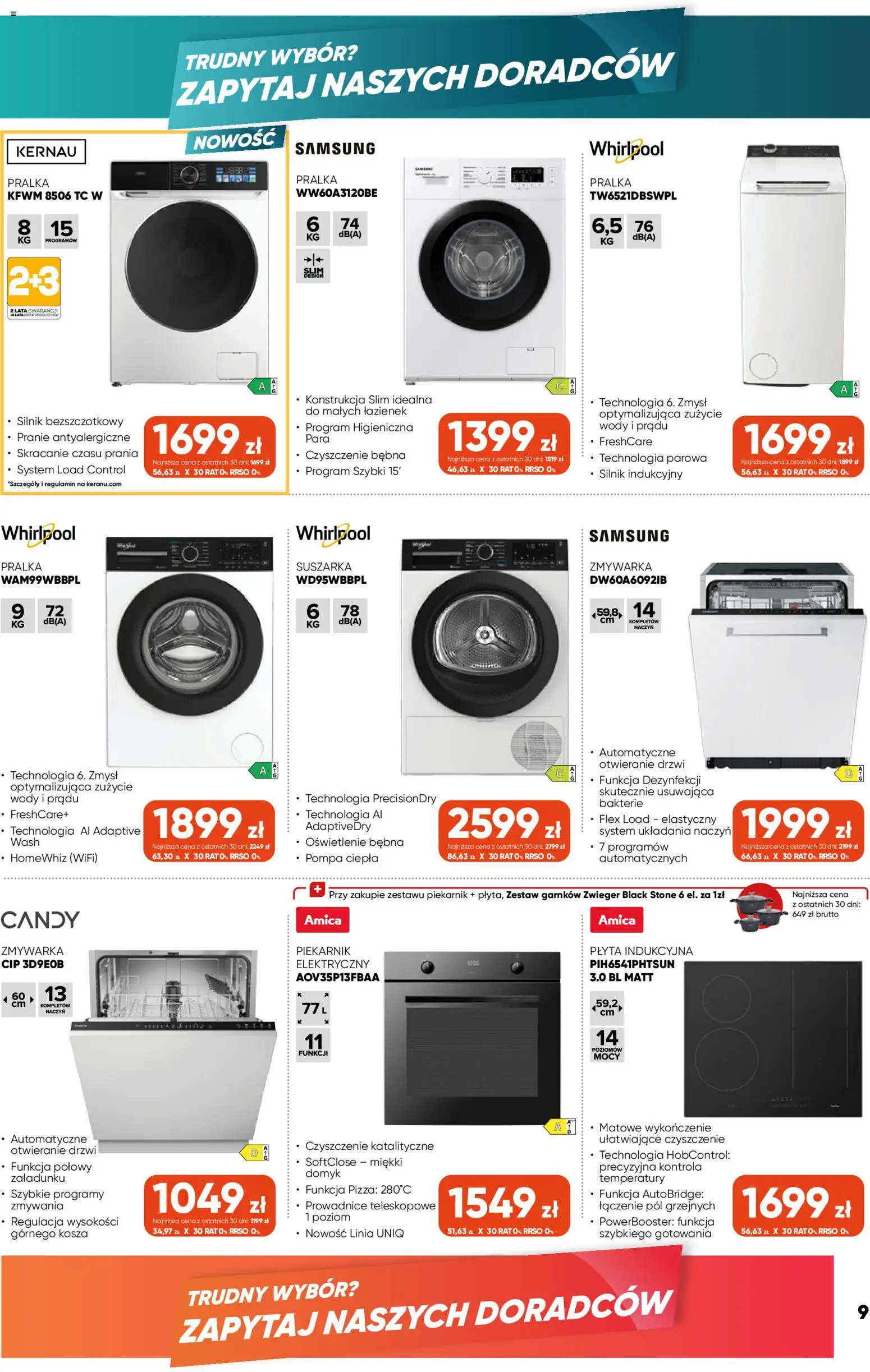 Max elektro gazetka od 01.10.2026 | Strona: 9 | Produkty: Płyta indukcyjna, Suszarka, Zmywarka, Drzwi