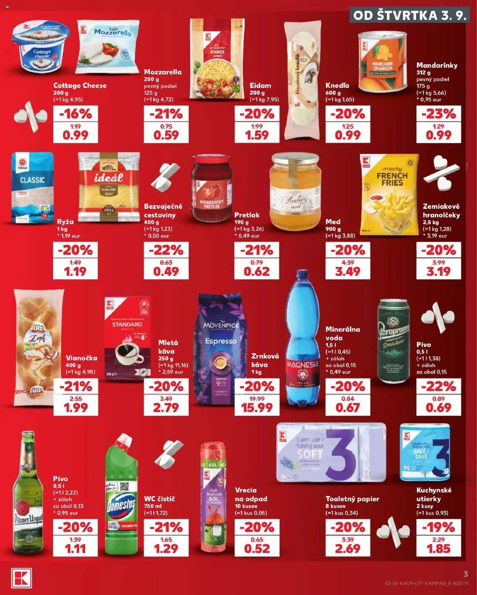 Nové Kaufland akcie – leták je platný od 24.09.2026 | Strana: 3 | Produkty: Pivo, Vianočka, Pretlak, Utierky