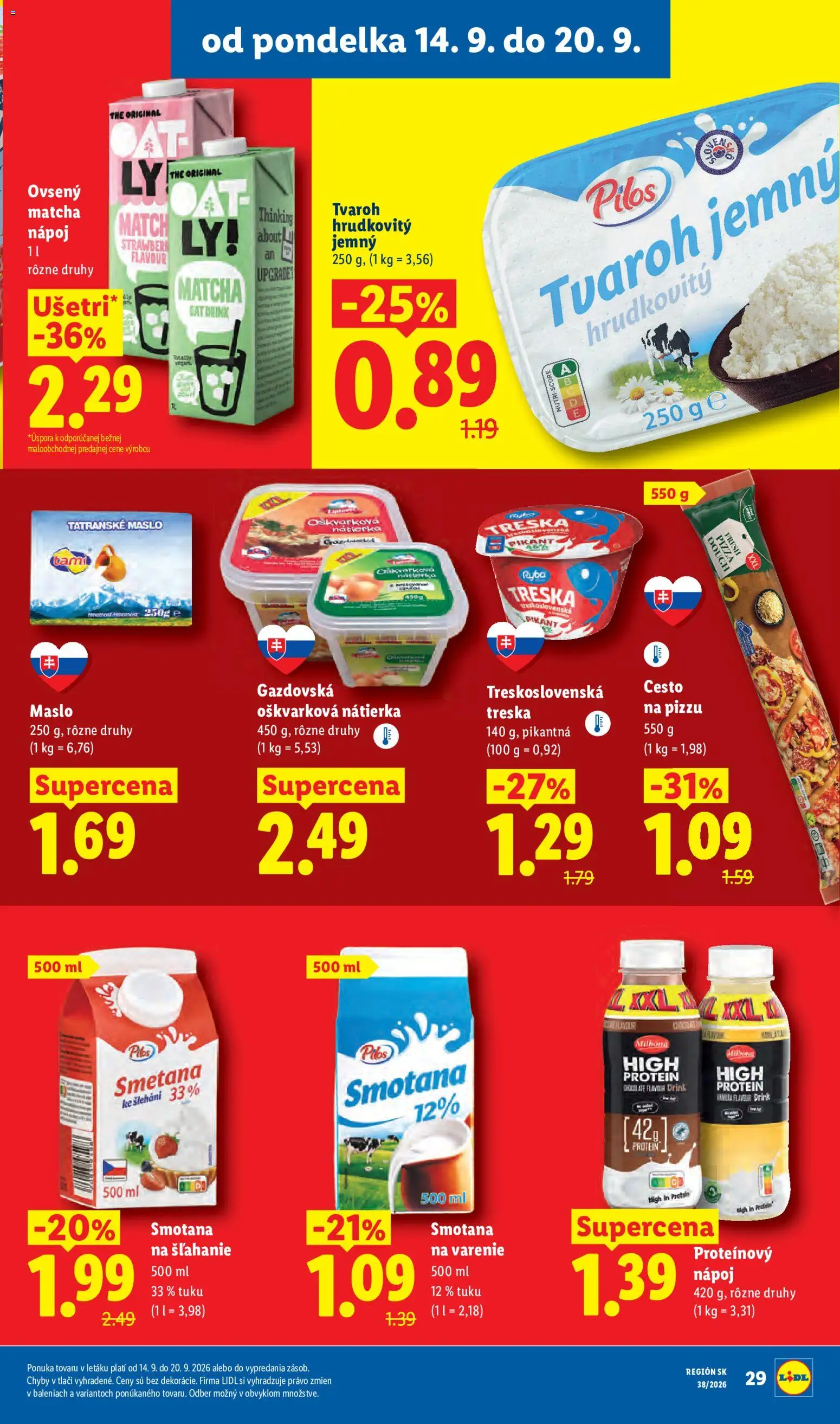 Nové Lidl akcie – leták je platný od 14.09.2026 | Strana: 39 | Produkty: Maslo, Nátierka, Smotana na varenie, Tvaroh