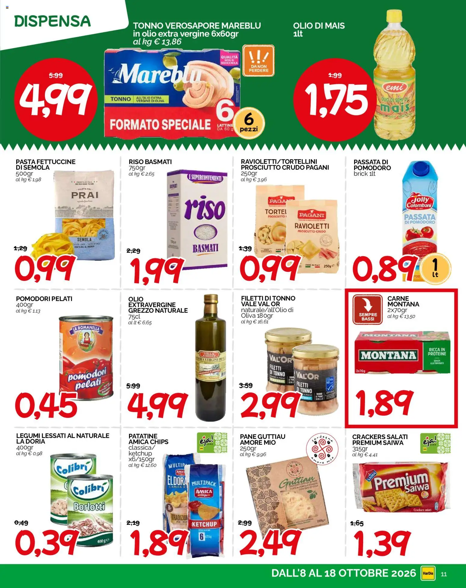 Volantino HarDis del 08/10/2026 | Pagina: 11 | Prodotti: Pane, Riso, Pasta, Olio extra vergine