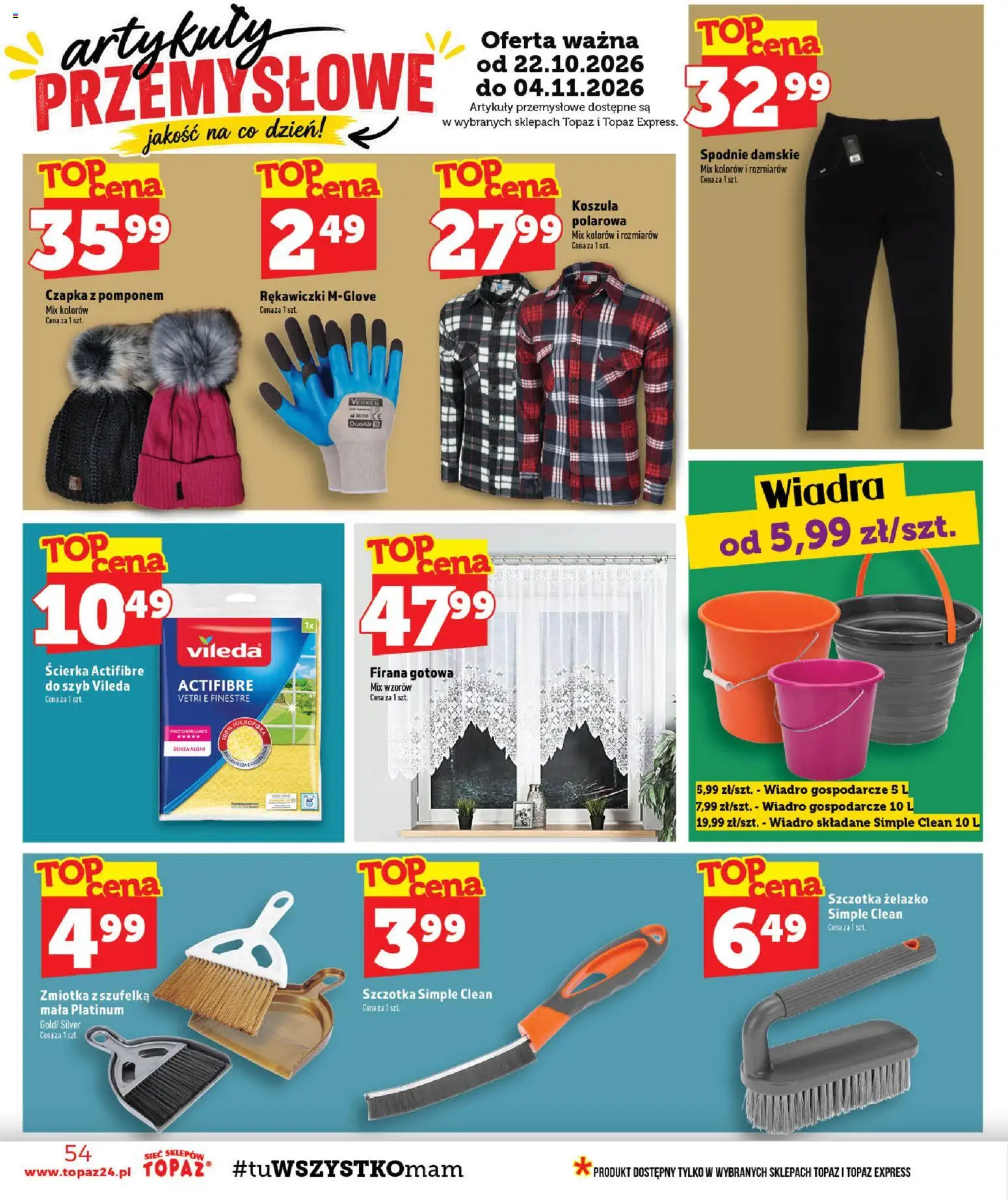 Topaz gazetka - MAZ od 22.10.2026 | Strona: 54 | Produkty: Koszula, Artykuły przemysłowe, Szczotka, Vileda