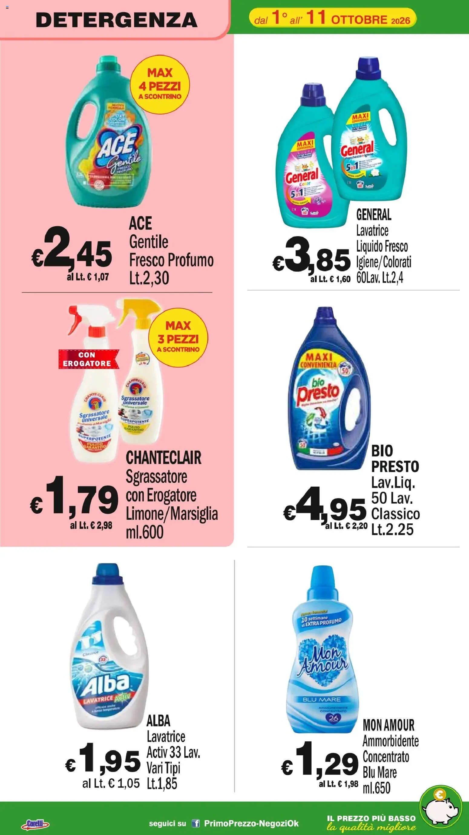 Volantino Primo Prezzo del 01/10/2026 | Pagina: 18 | Prodotti: Ammorbidente, Sgrassatore, Basso, Profumo