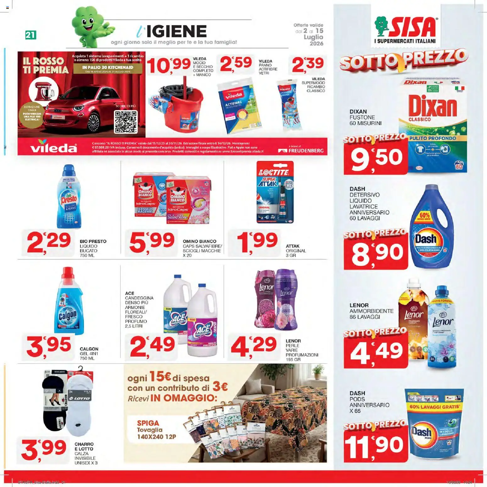Volantino SISA del 02/07/2026 | Pagina: 21 | Prodotti: Mocio, Lavatrice, Tovaglia, Profumo