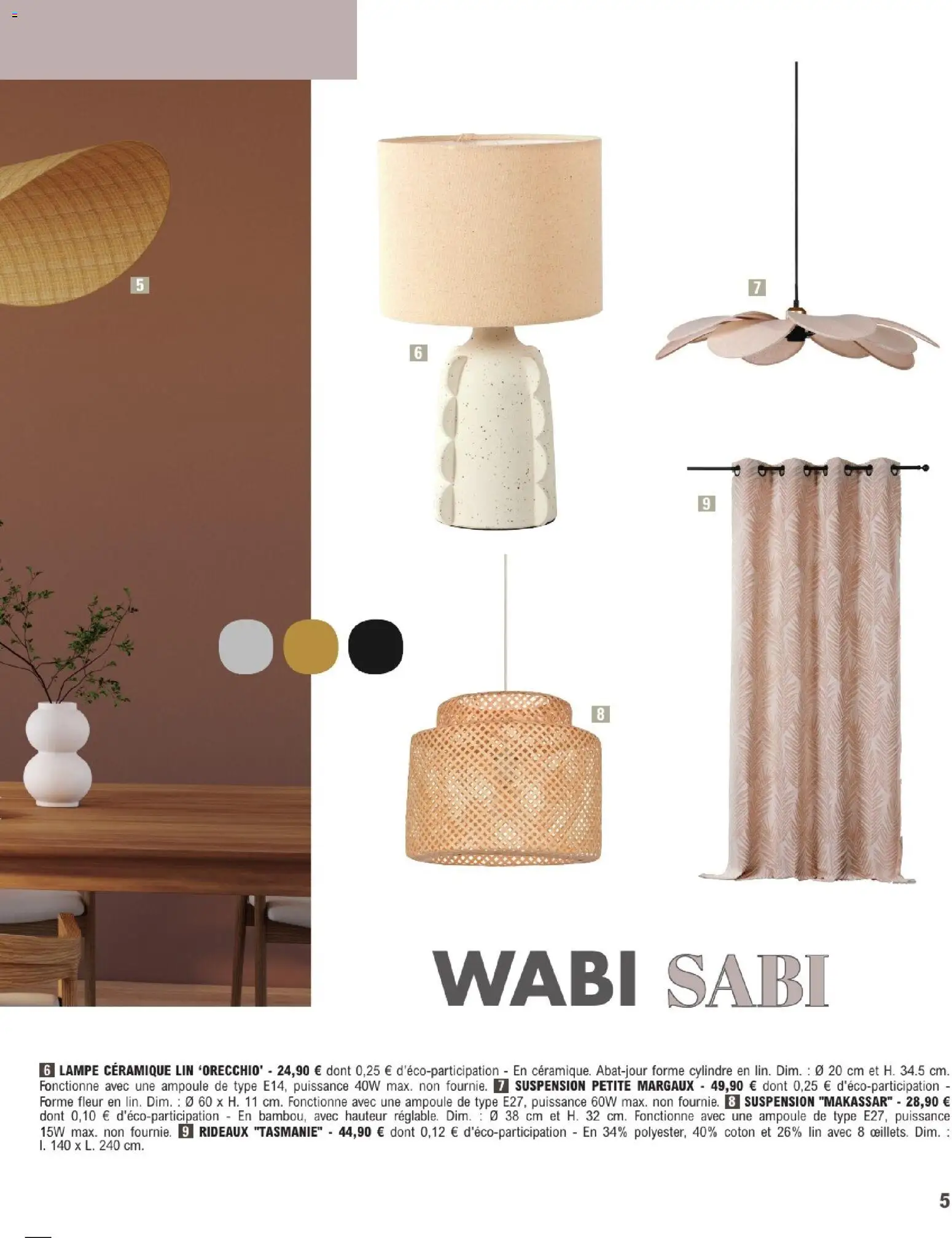 {H1} | Page: 5 | Produits: Coton, Rideaux, Ampoule, Lampe