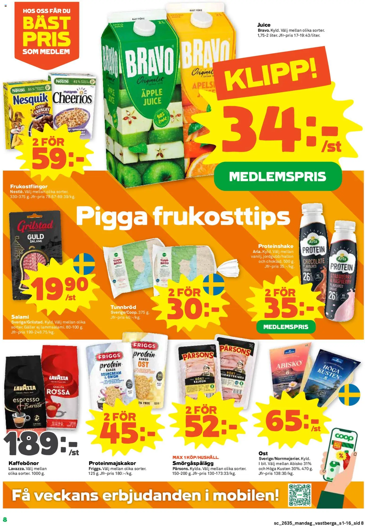 Coop Forum reklamblad aktuell från 24/08/2026 | Sida: 8 | Produkter: Kaffebönor, Tunnbröd, Salami, Äpple