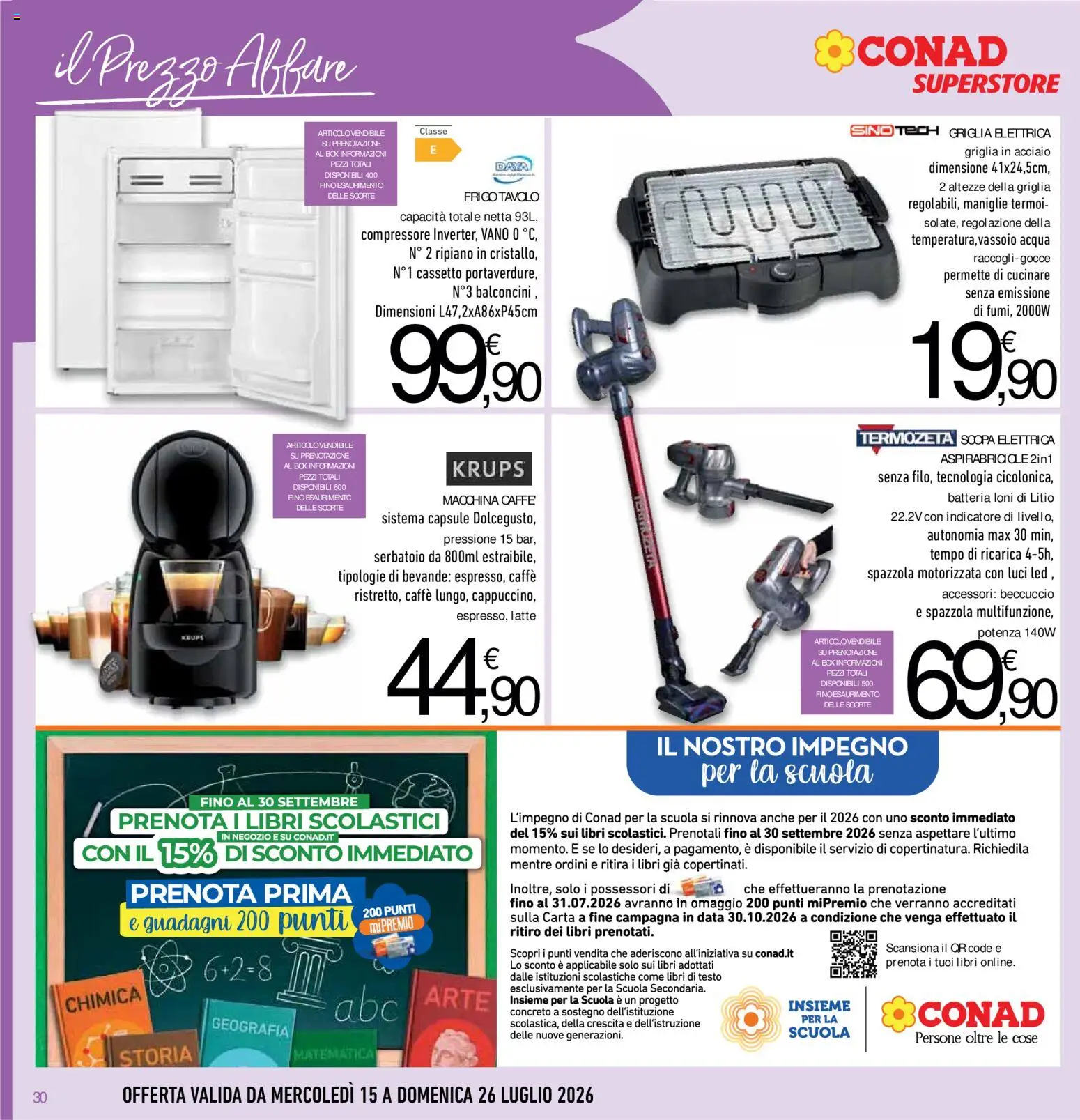 Volantino Conad del 15/07/2026 | Pagina: 30 | Prodotti: Scopa elettrica, Acqua, Vassoio, Batteria