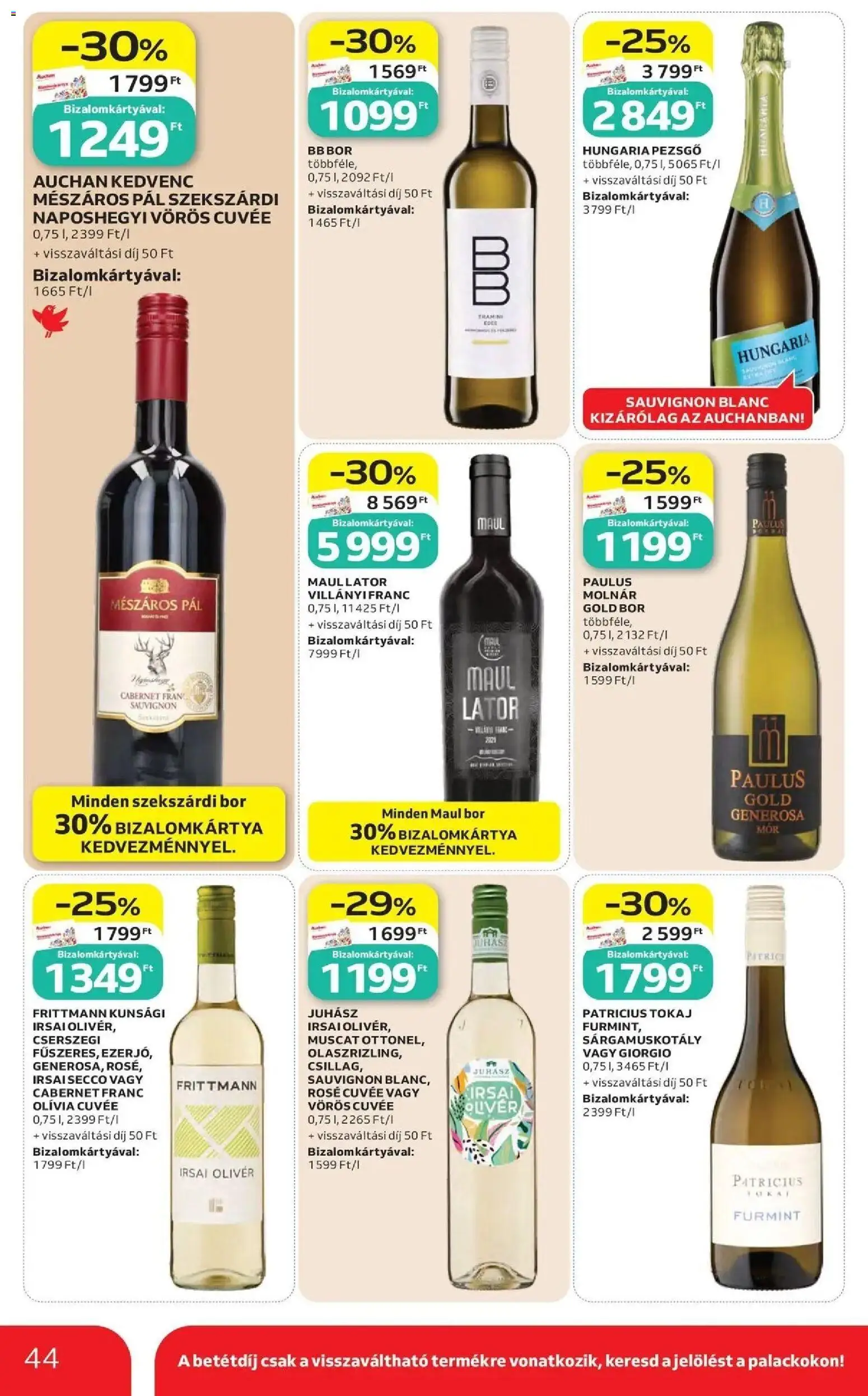 Auchan akciós ujság - amely érvényes a következő dátumtól: 07.05.2026 | Oldal: 44 | Termékek: Pezsgő, Bor