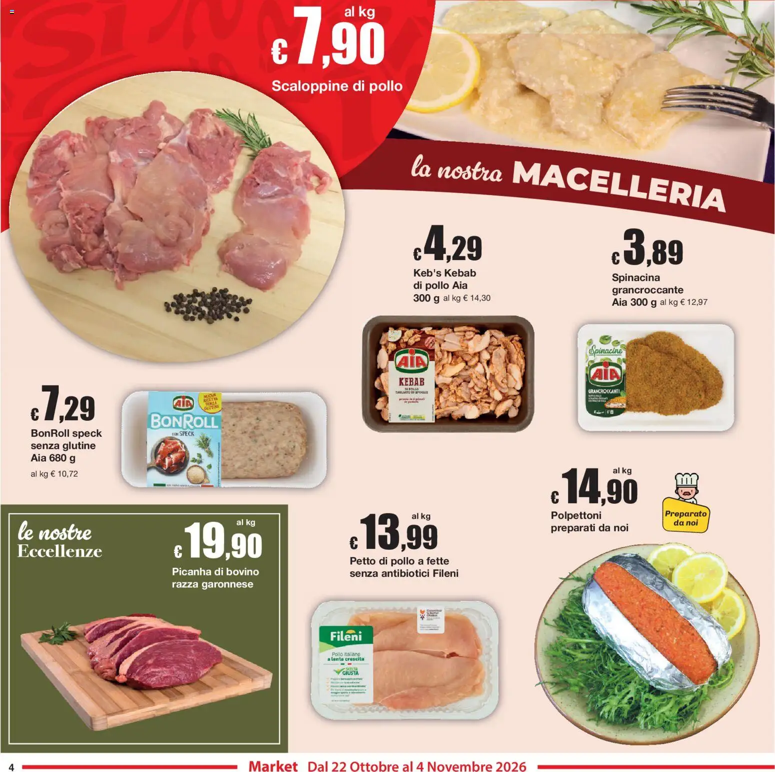 Volantino Sì con Te del 22/10/2026 | Pagina: 4 | Prodotti: Speck, Bovino, Petto di Pollo, Pollo
