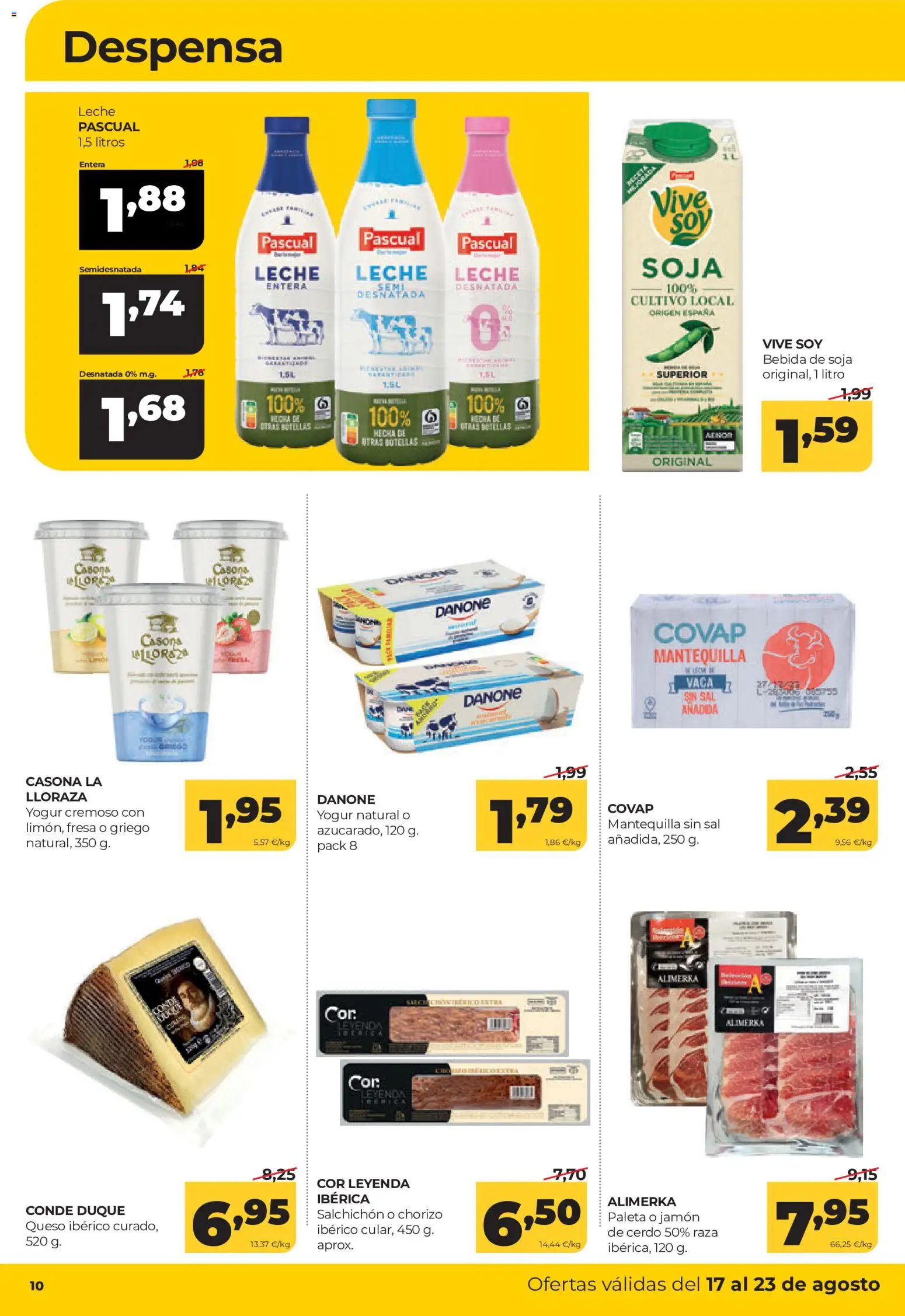 Alimerka folleto Castilla y León │ válido desde el 17/08/2026 | Página: 10 | Productos: Leche entera, Jamón, Bebida de soja, Sal