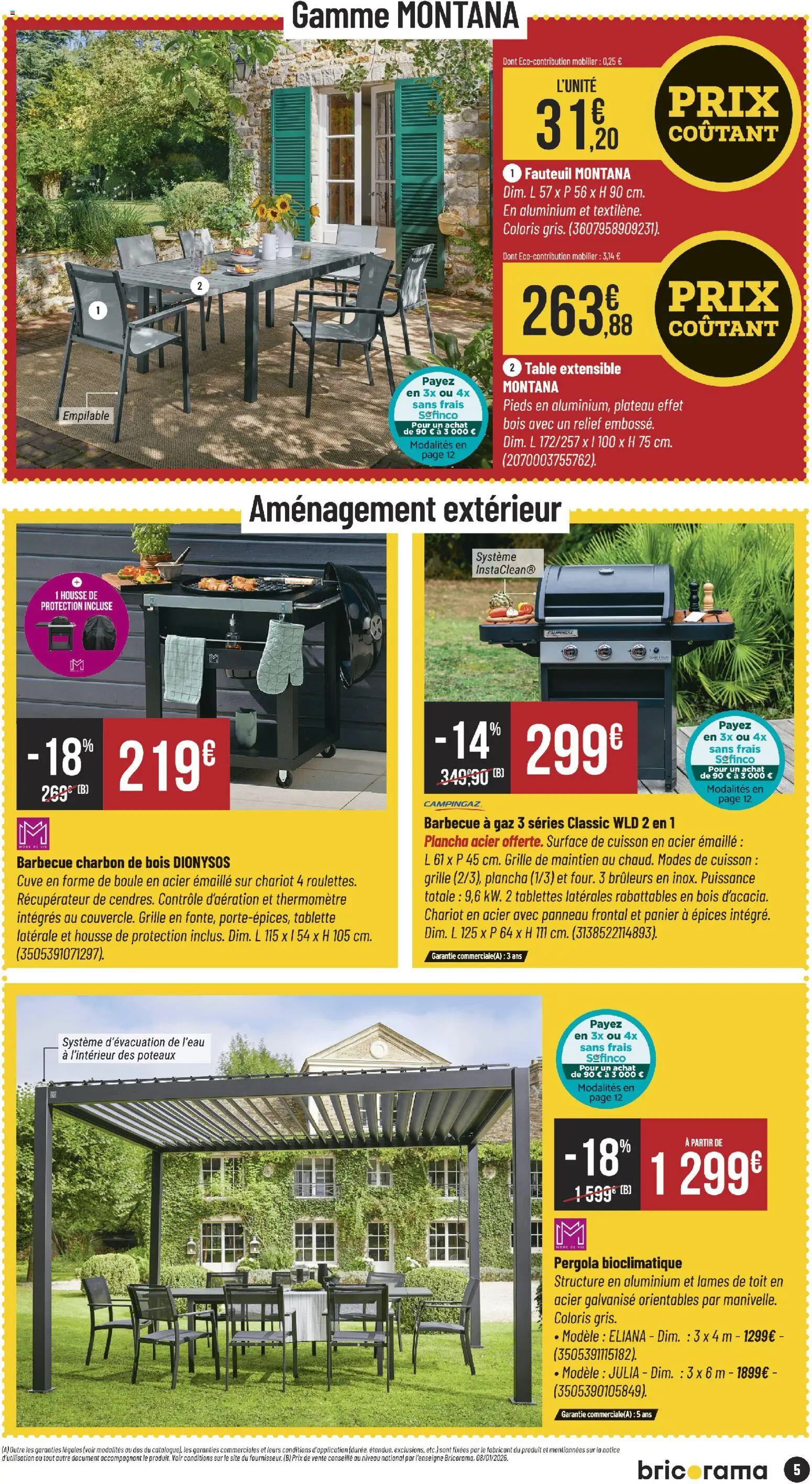 {H1} | Page: 5 | Produits: Barbecue charbon, Table extensible, Pergola, Panier