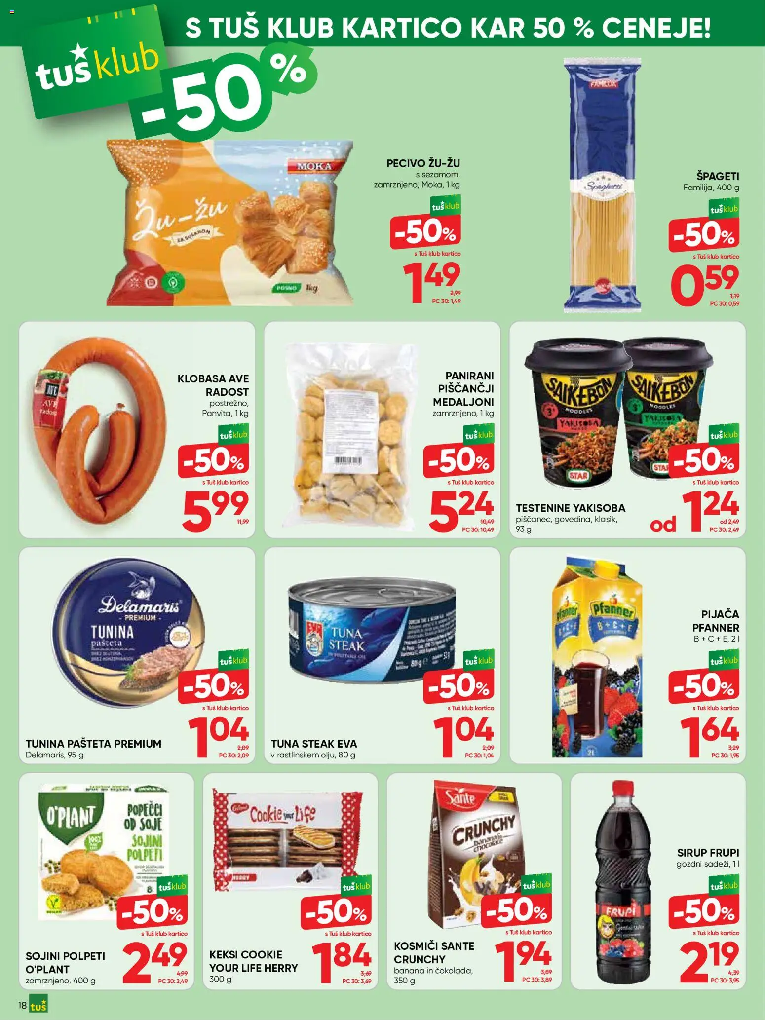 Novi Tuš katalog ponudbe – veljaven od 05.08.2026 | Stran: 18 | Izdelki: Keksi, Tuna, Spageti, Kosmici
