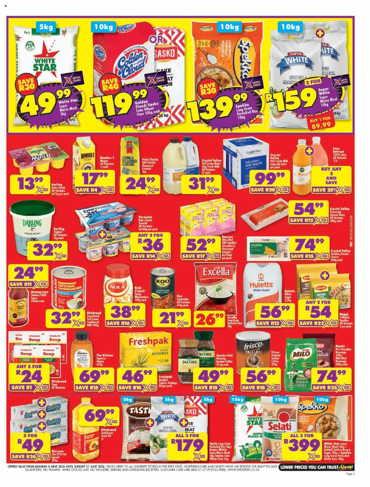 New Shoprite catalogue – valid from 08.06.2026 | Page: 3 | Products: Cheese, Tomato sauce, Fat spread, Sugar