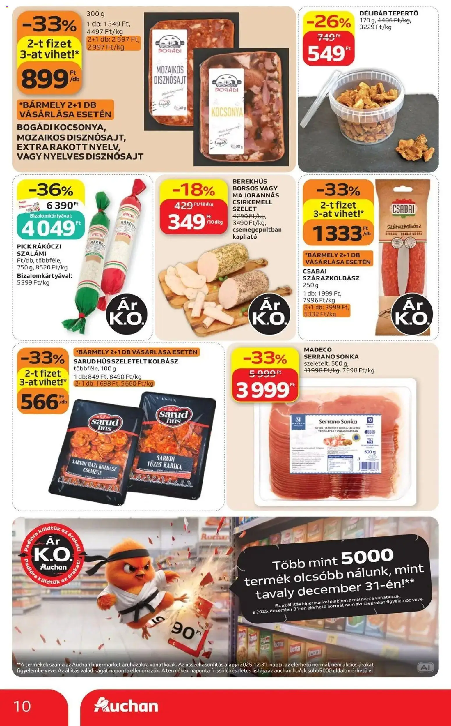 Auchan akciós újság Szolnok - 2026.09.03. -tól/töl > akció, lapozható szórólap 🛍️ | Oldal: 10 | Termékek: Szelet, Rákóczi szalámi, Pick, Sonka
