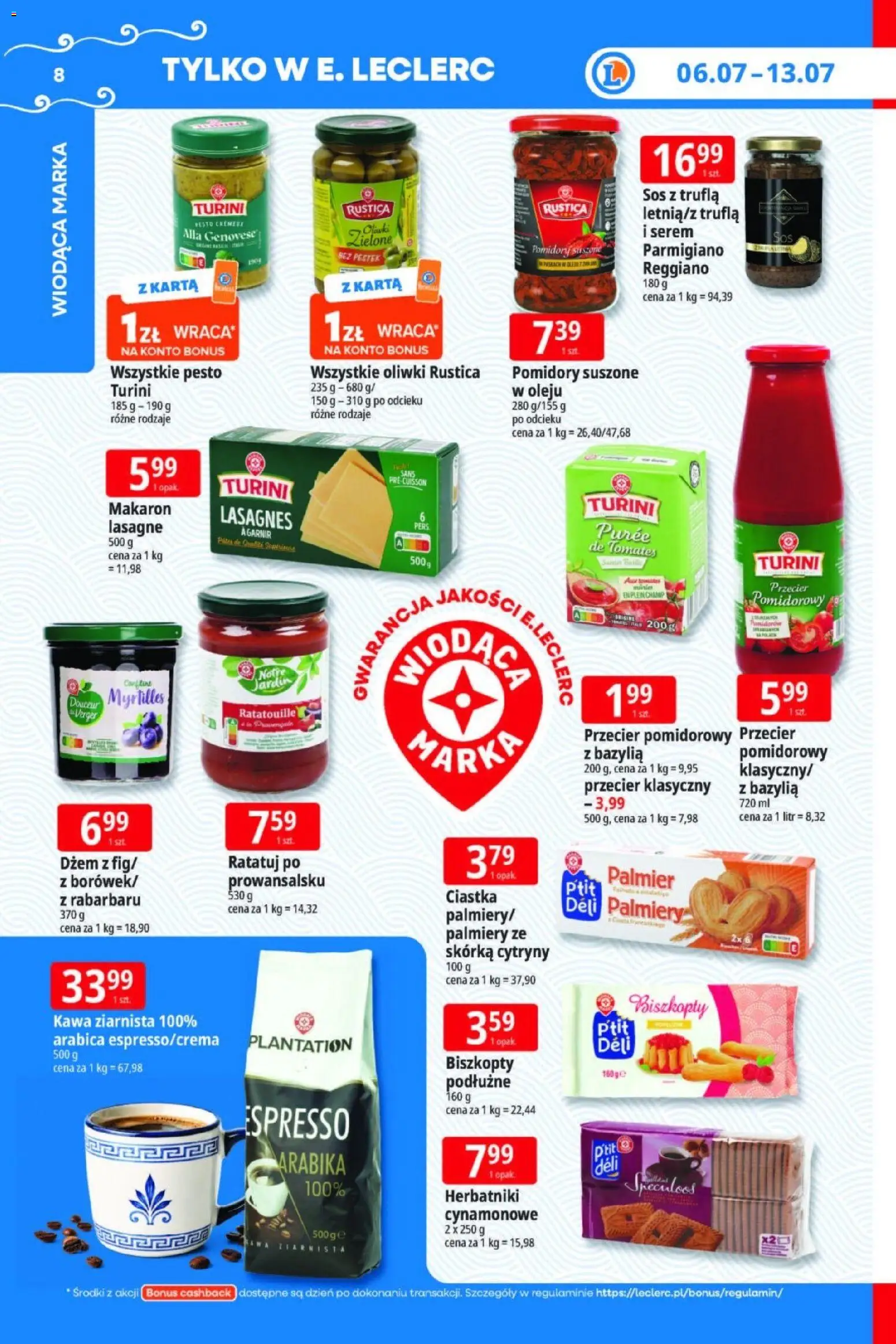 E.Leclerc gazetka od 06.07.2026 | Strona: 8 | Produkty: Kawa ziarnista, Pesto, Bazylia, Ciastka