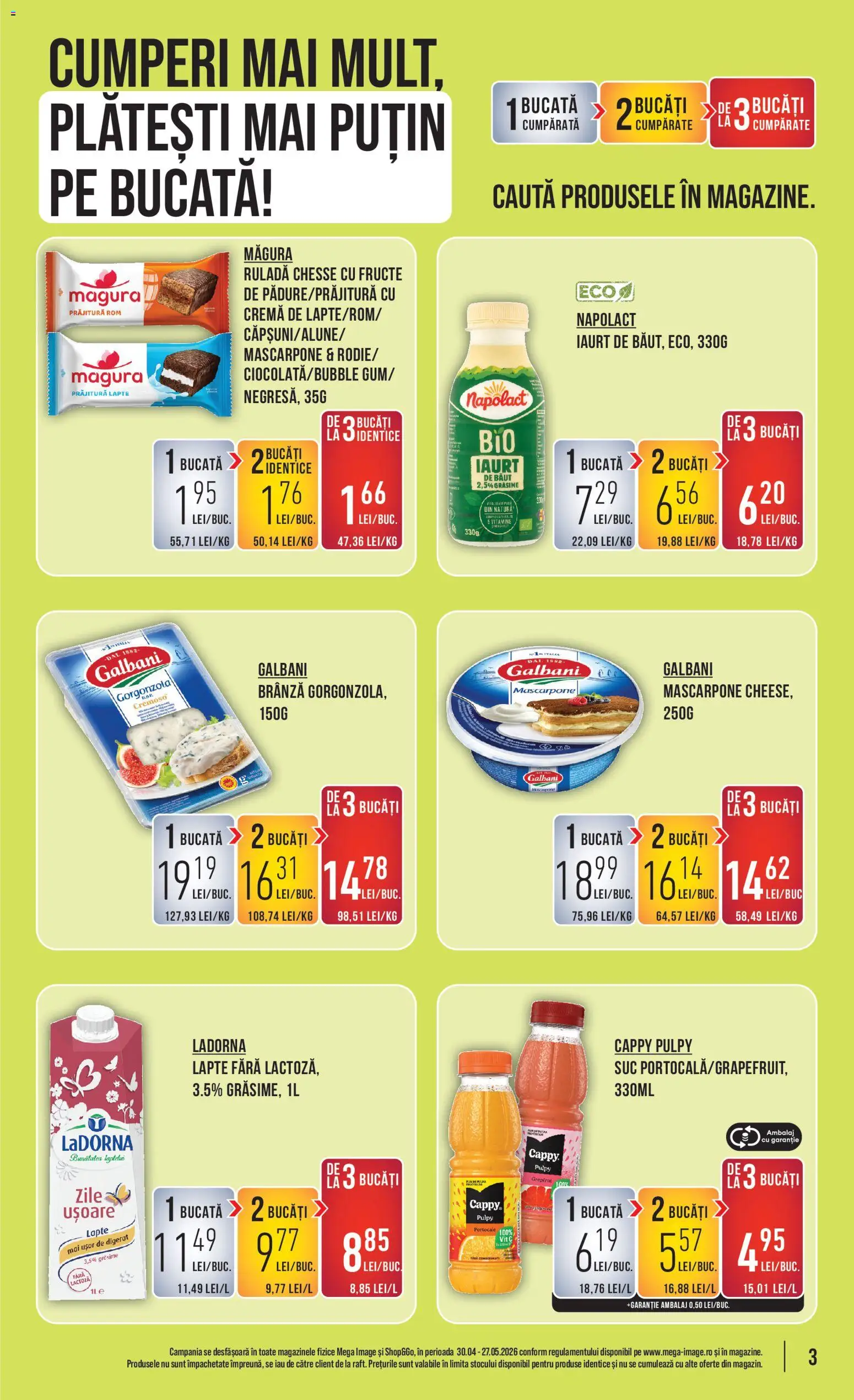 Noul catalog Mega Image – valabil de la 21.05.2026 | Pagină: 3 | Produse: Prăjitură, Brânză, Cremă, Mascarpone