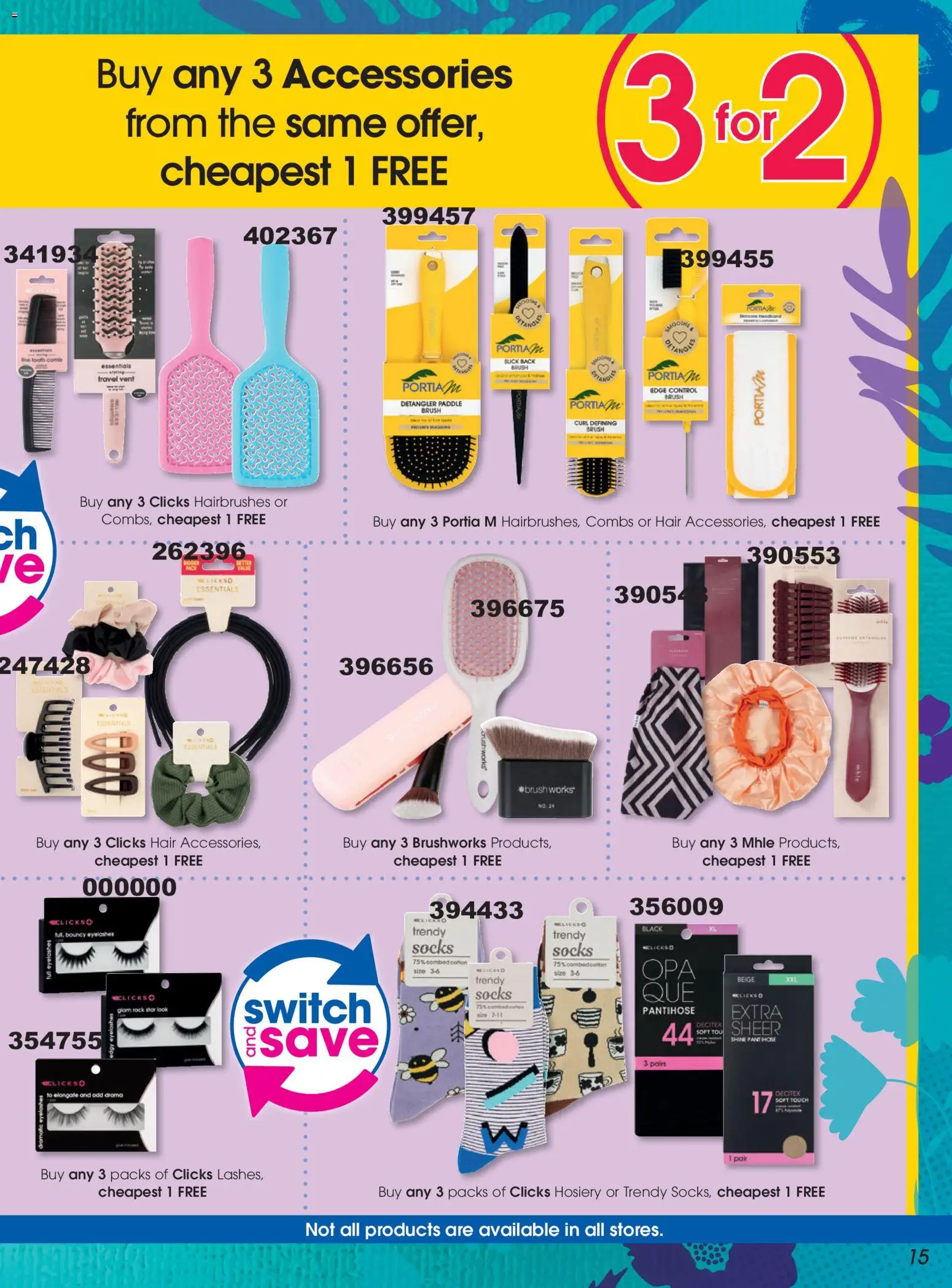 New Clicks catalogue – valid from 21.05.2026 | Page: 15 | Products: Socks, Headband, Switch, Brush