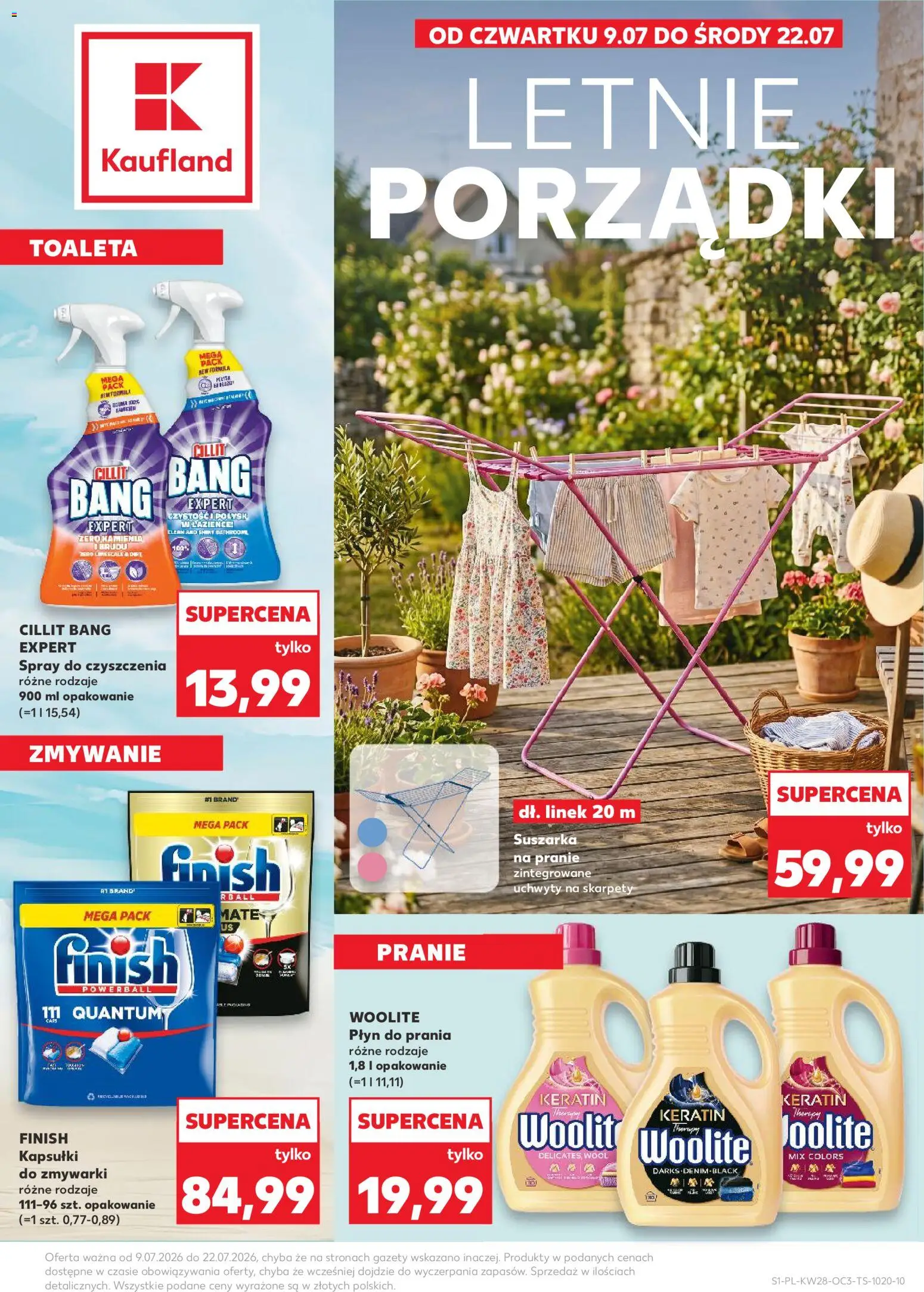Kaufland Polsko leták - Letnie porządki od 09.07.2026 | Strana: 1 | Produkty: Finish, Woolite, Dort