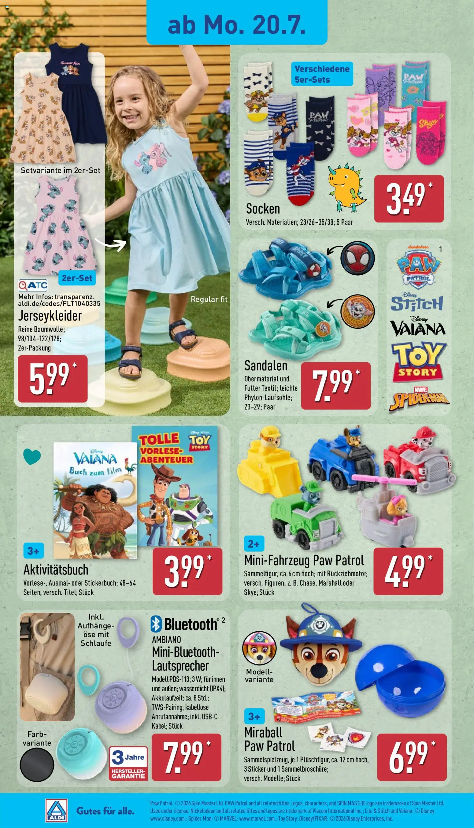 Aldi Ausblick – gültig ab 20.07.2026 | Seite: 4 | Produkte: Lautsprecher, Socken, Sandalen
