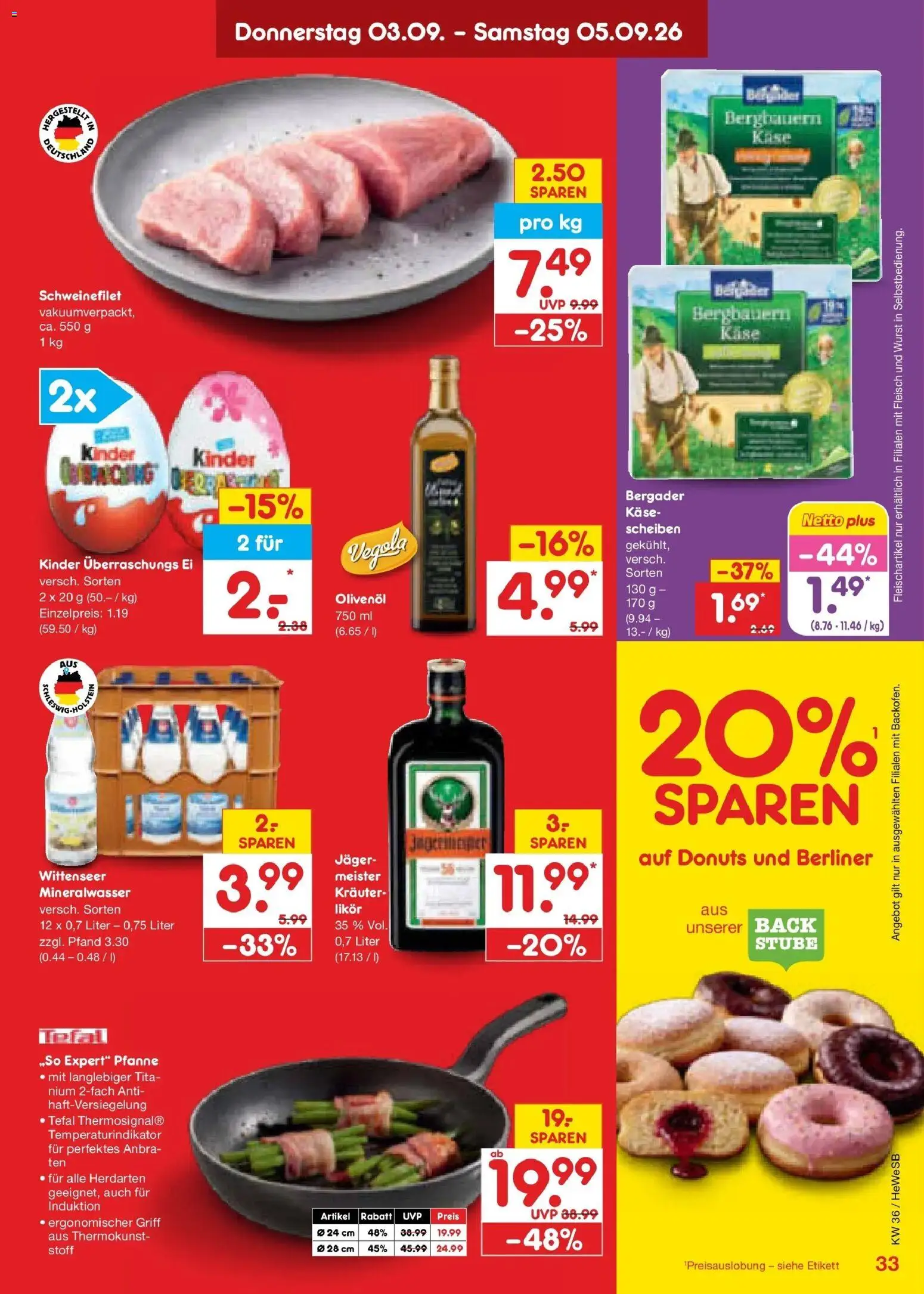 Netto Marken-Discount Prospekt Hamburg (ab 31.08.2026) » Angebote | Seite: 45 | Produkte: Berliner, Mineralwasser, Donuts, Schweinefilet