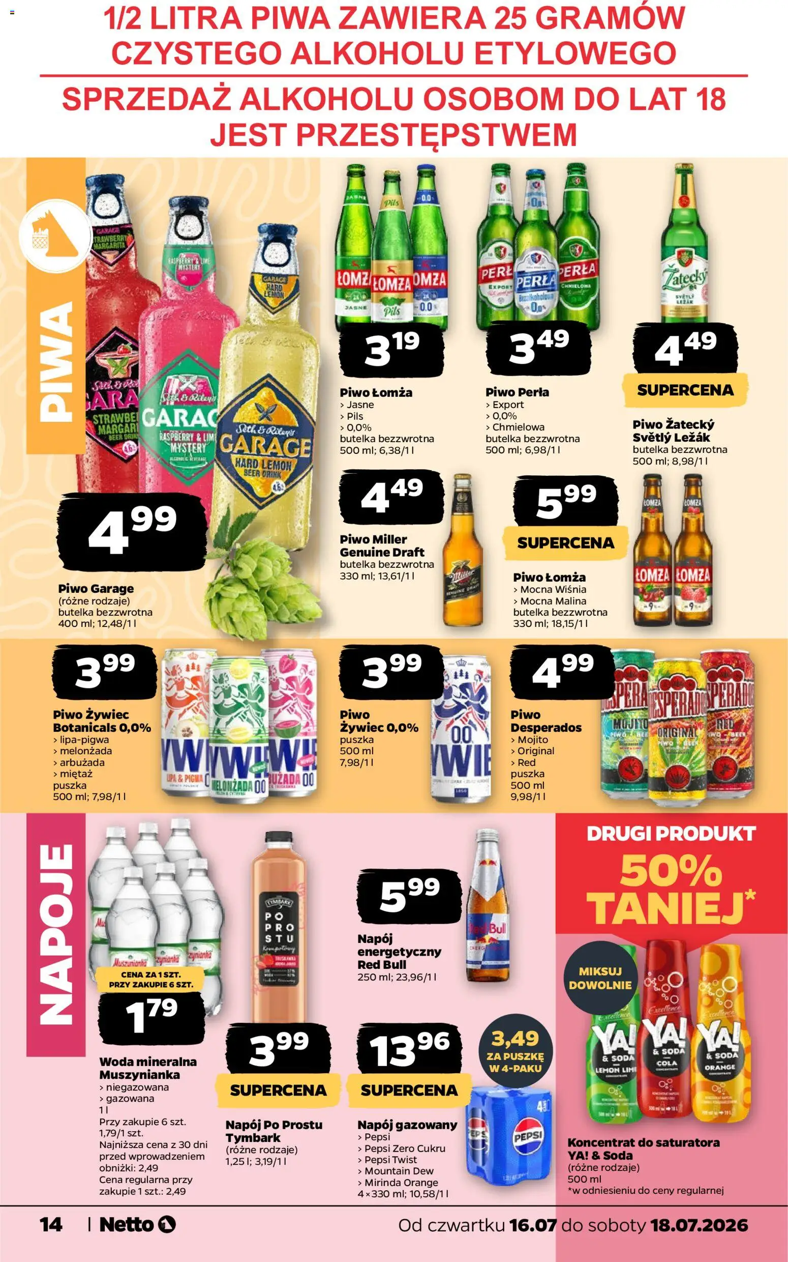 Netto gazetka od czwartku od 16.07.2026 | Strona: 14 | Produkty: Malina, Muszynianka, Leżak, Piwo Desperados