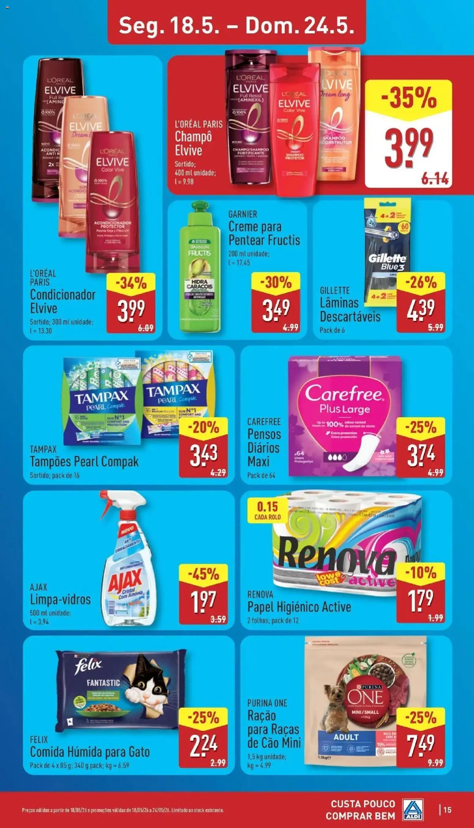 Aldi - Folheto Aldi │ válido de 18.05.2026 | Página: 15 | Produtos: Purina one, Shampoo, Condicionador, Creme