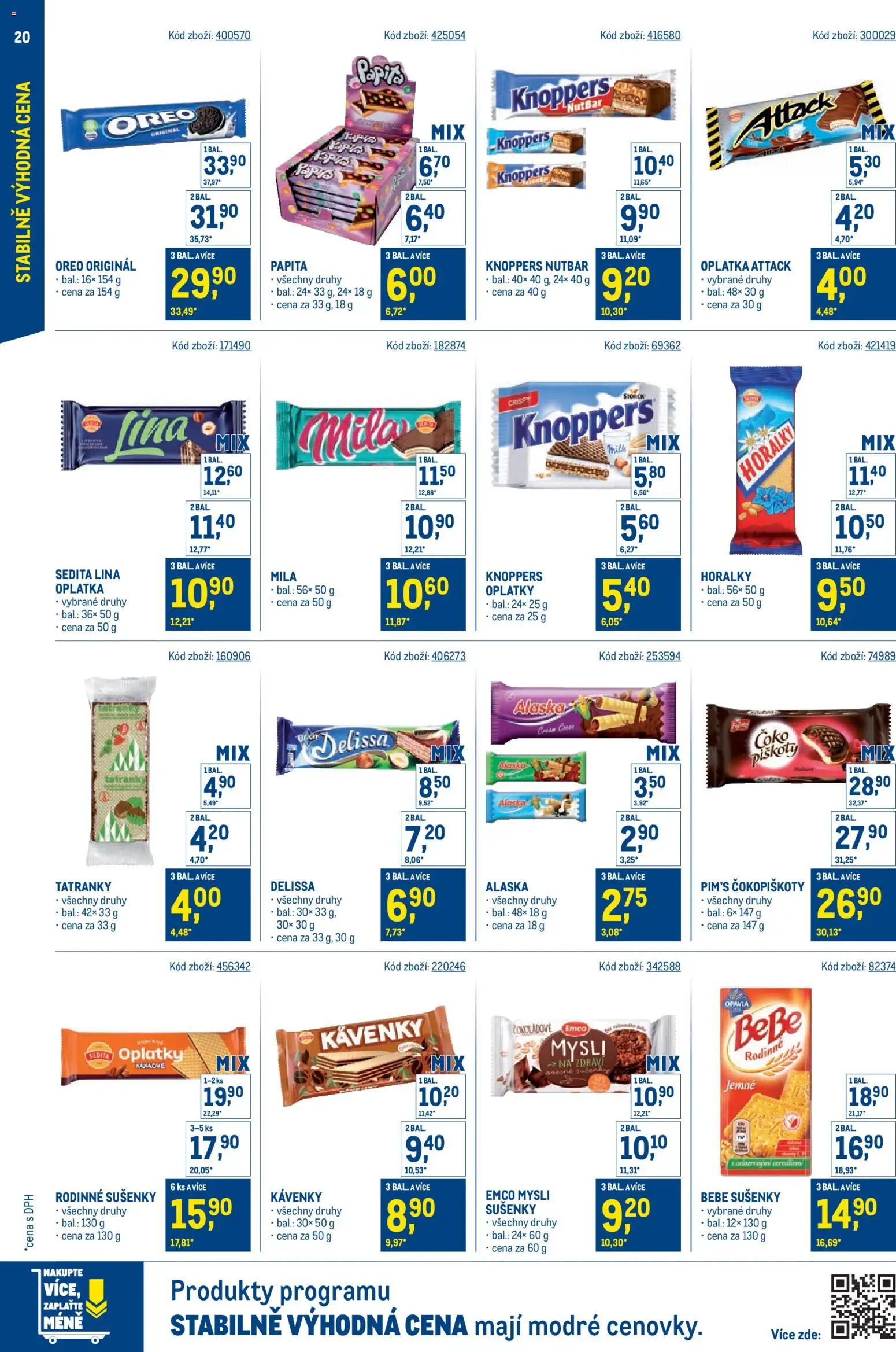 Makro leták - Stabilně výhodná cena od 18.05.2026 | Strana: 20 | Produkty: Tatranky, Knoppers, Mila, Mysli