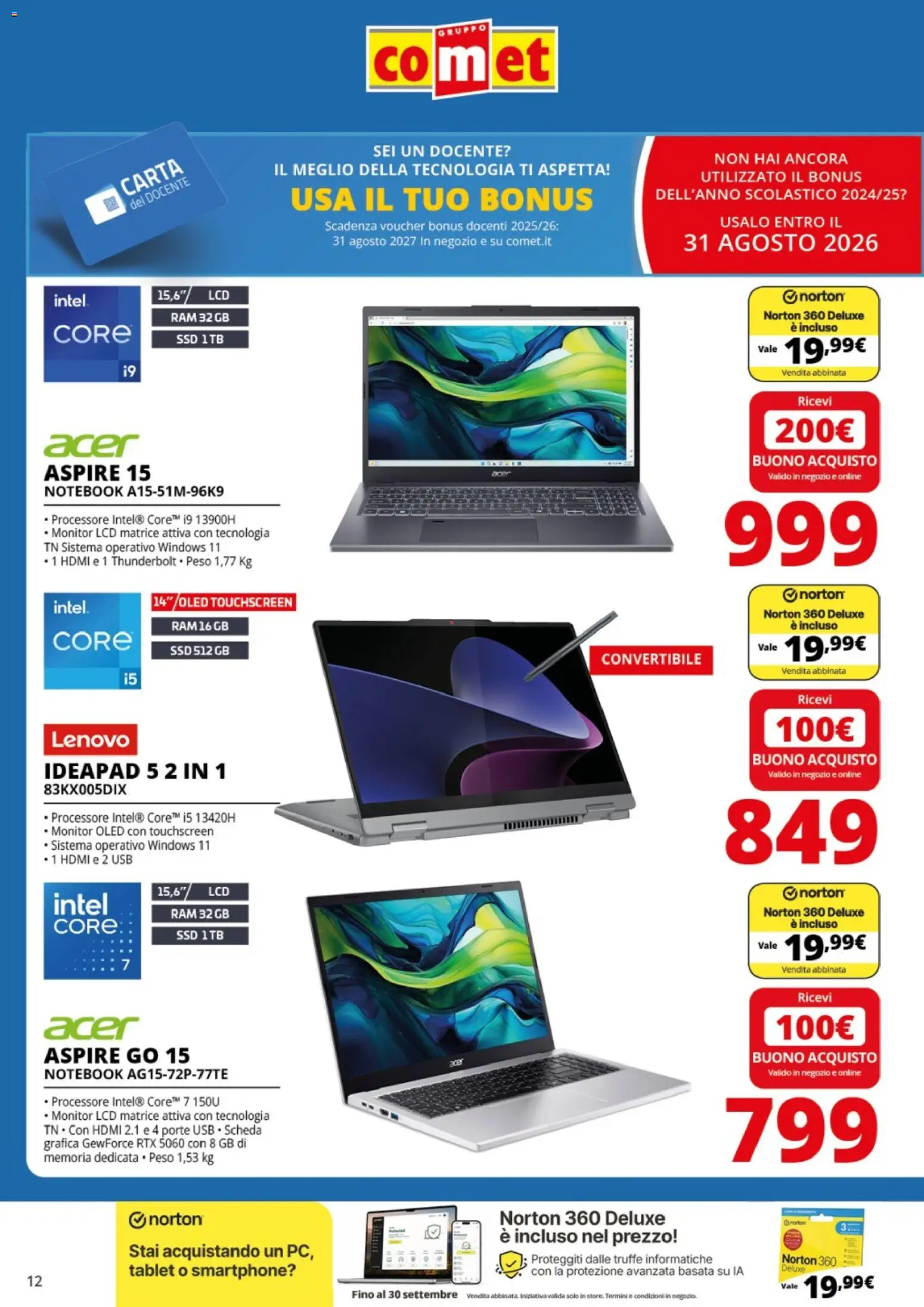 Volantino Comet del 27/08/2026 | Pagina: 12 | Prodotti: Monitor, Notebook, Smartphone, Tablet