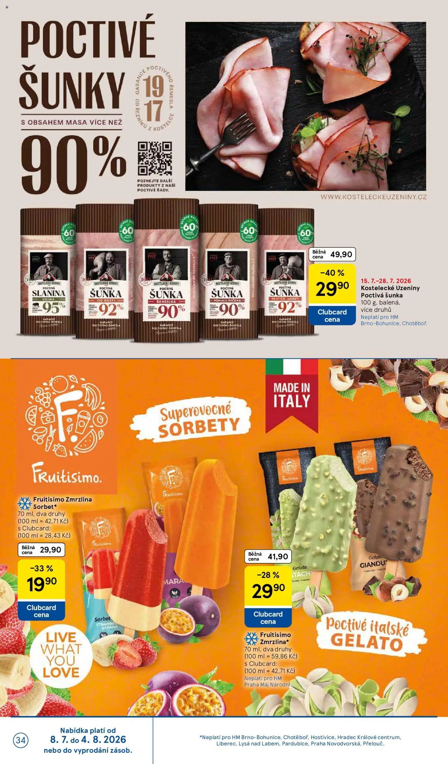 Tesco leták - Hypermarket od 15.07.2026 | Strana: 34 | Produkty: Šunka, Uzeniny, Slanina, Sorbet