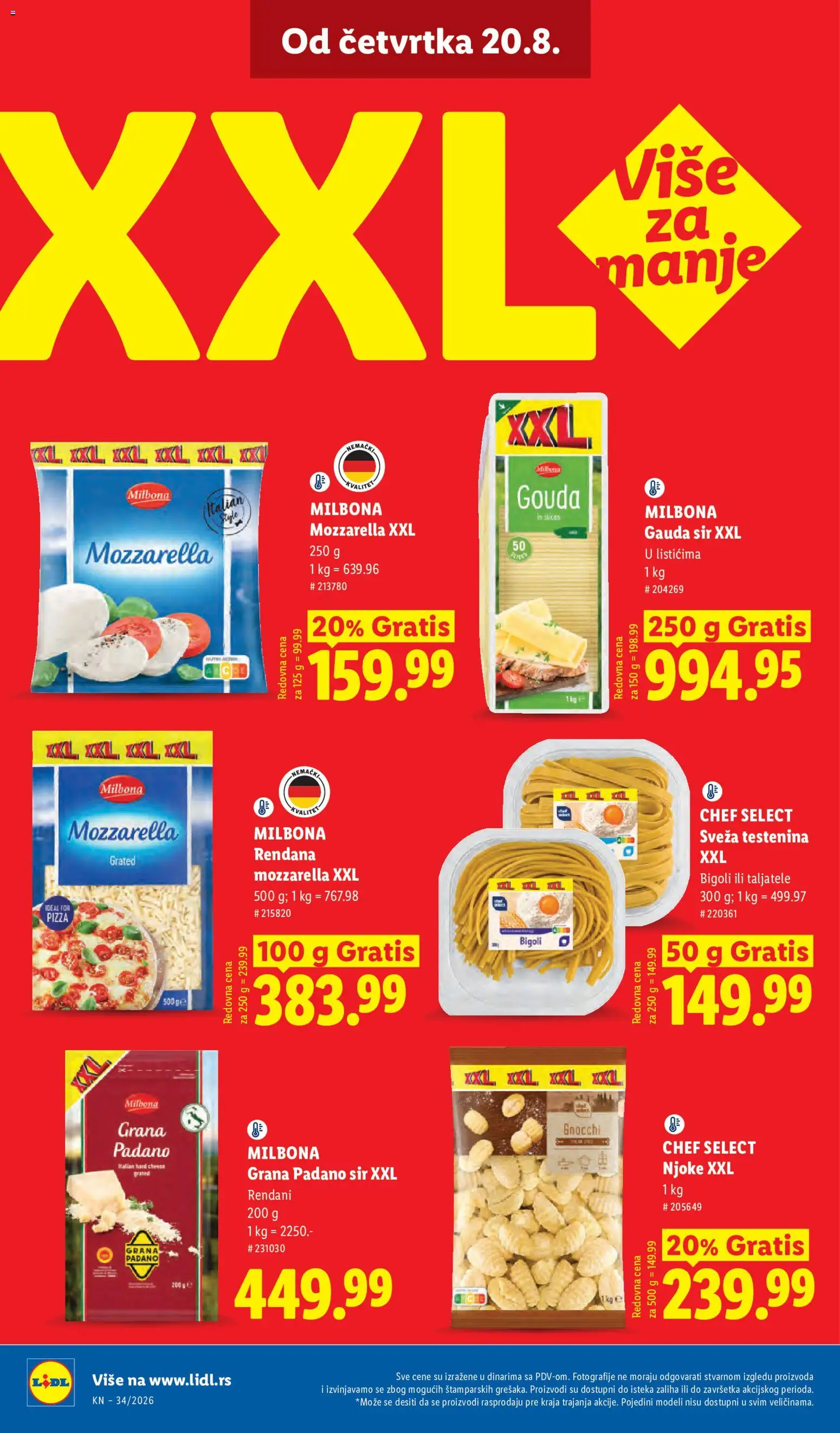 Lidl katalog - važi od 20.08.2026 | Strana: 72 | Proizvode: Pasta, Njoke, Gouda, Mozzarella