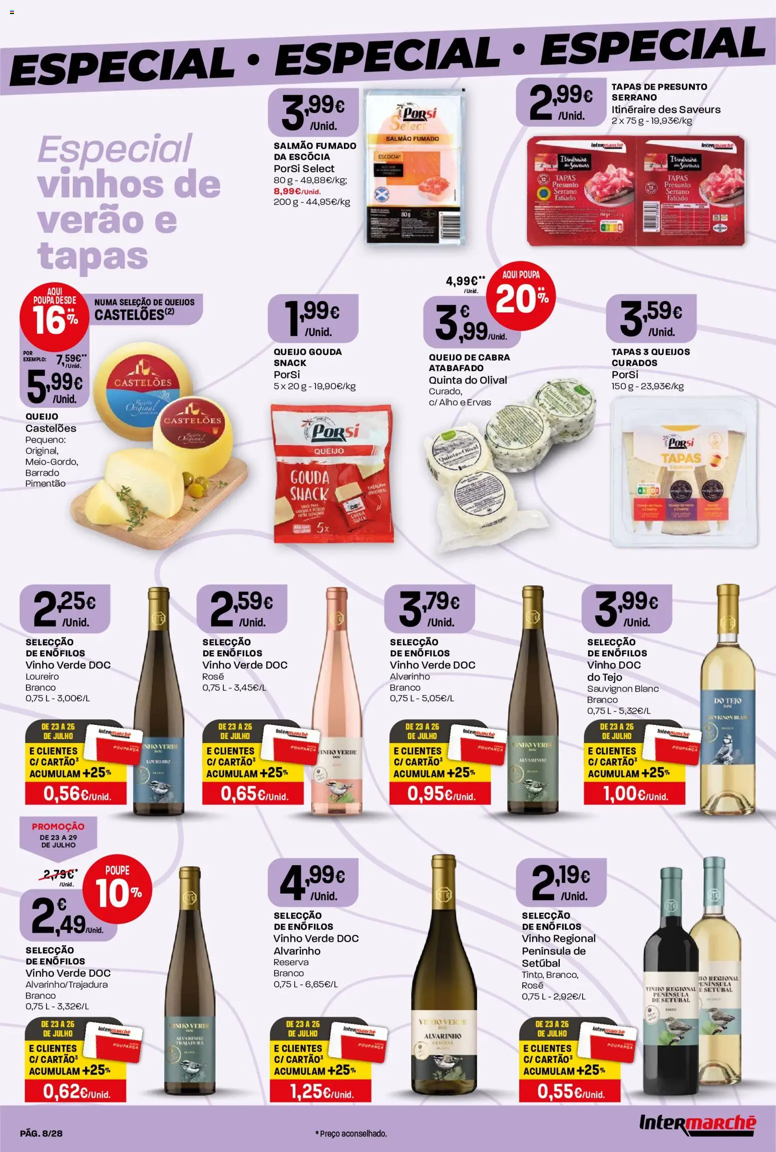 Intermarché Folheto Contact │ válido de 23/07/2026 | Página: 8 | Produtos: Pimentão, Salmão, Presunto, Vinho