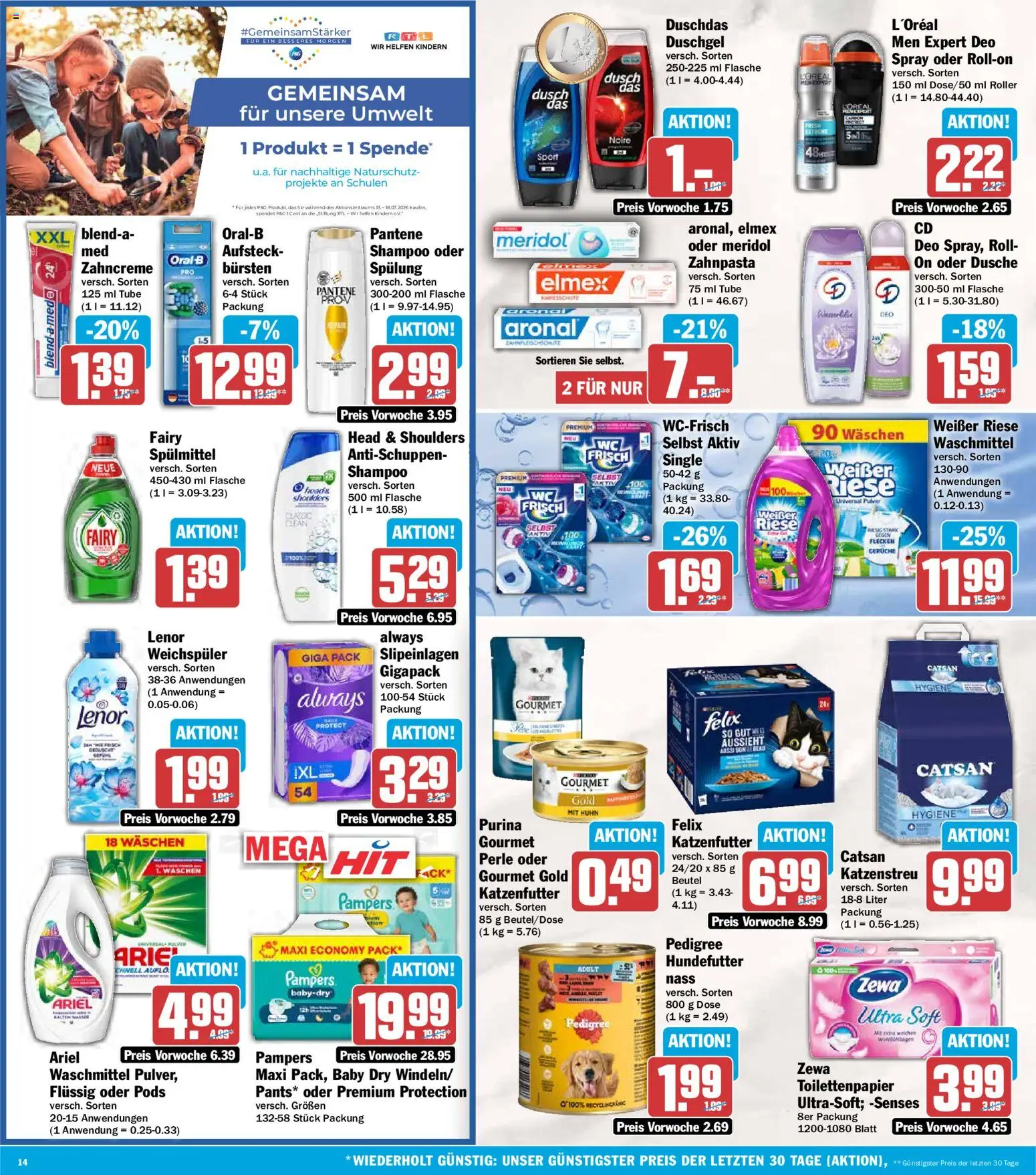 HIT Prospekt – gültig ab 13.07.2026 | Seite: 14 | Produkte: Lenor, Head & shoulders, Zewa, Waschmittel