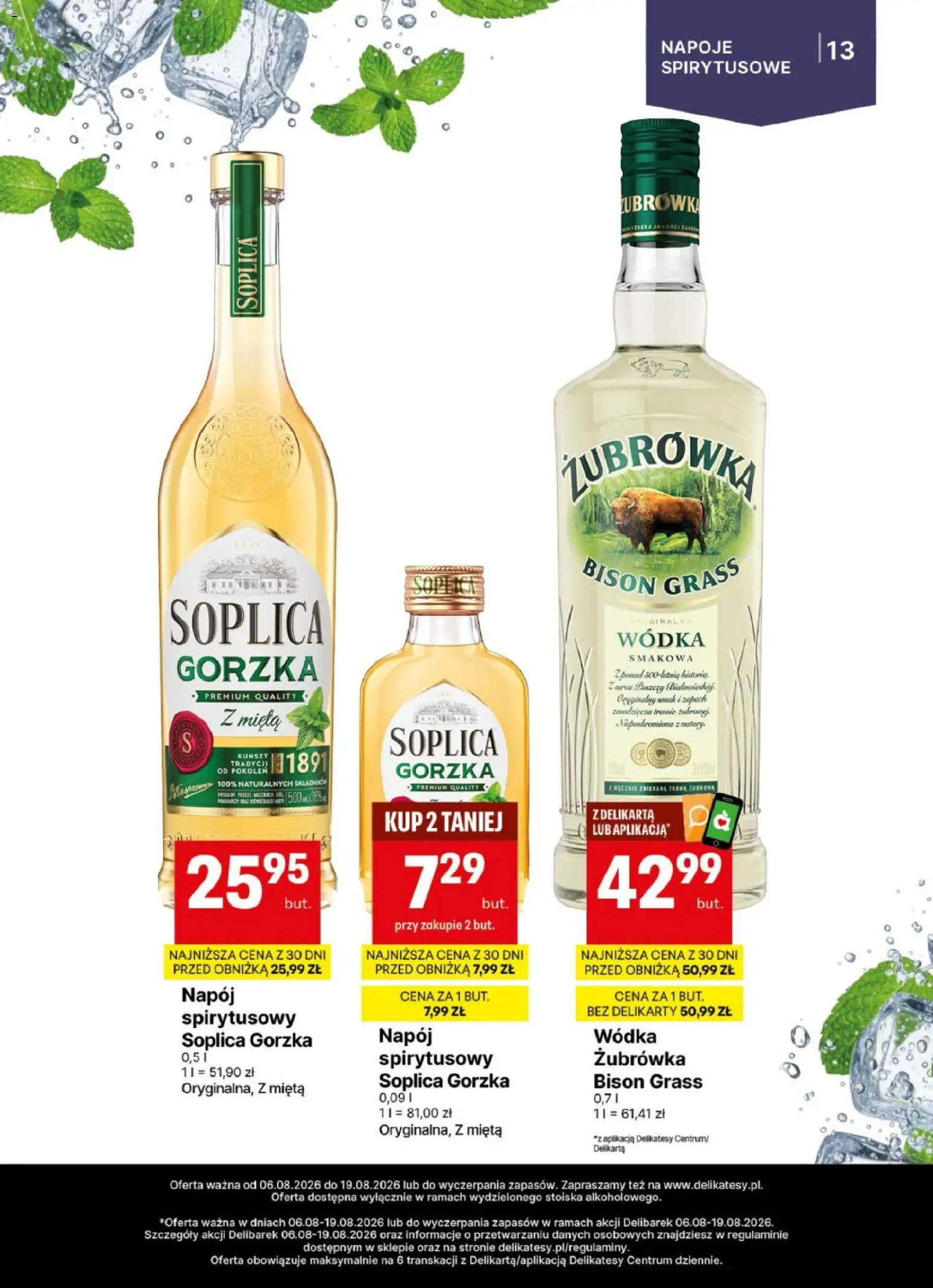 Delikatesy Centrum gazetka - DeliBarek od 06.08.2026 | Strona: 13 | Produkty: Napoje, Mięta, Żubrówka, Wódka