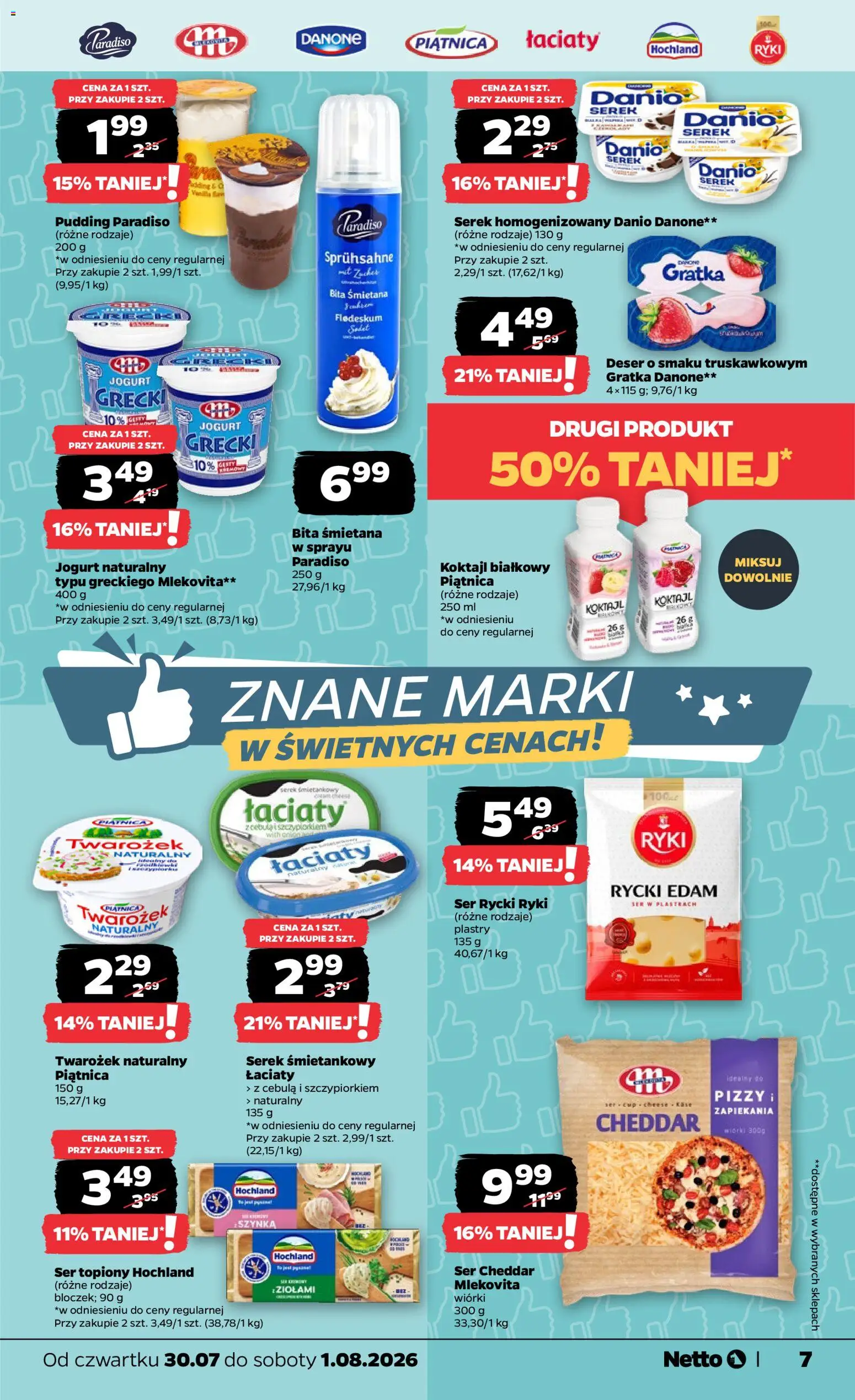 Netto gazetka od czwartku od 30.07.2026 | Strona: 7 | Produkty: Jogurt naturalny, Szynka, Ser, Śmietana