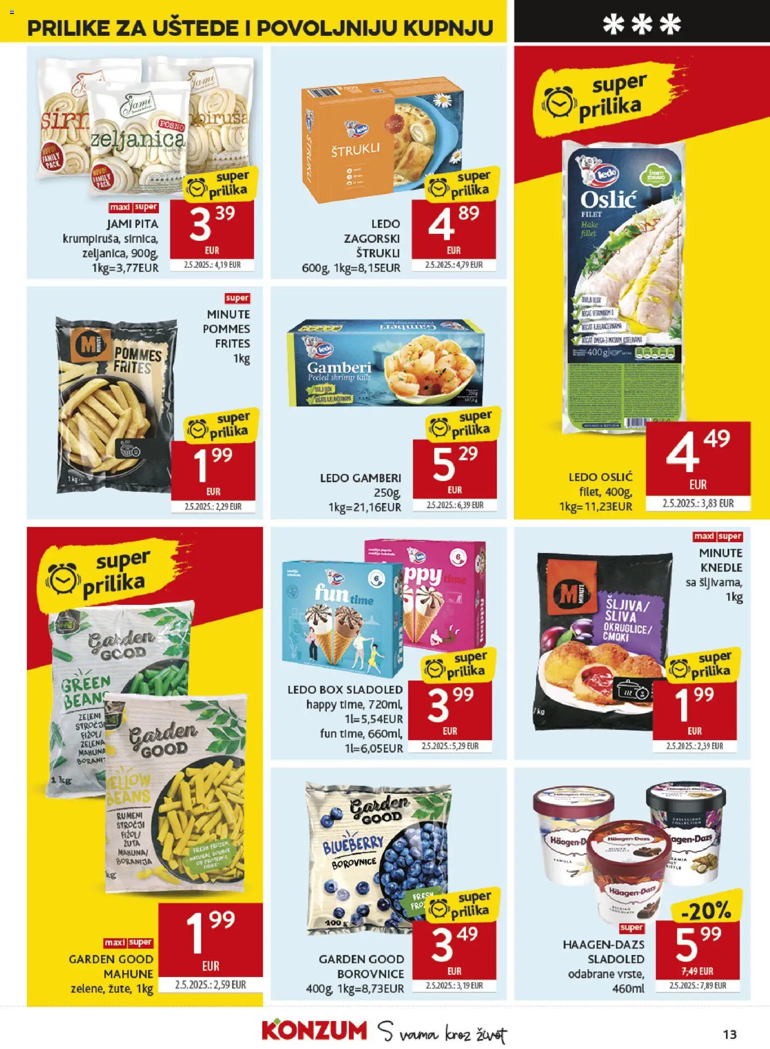 Konzum katalog | vrijedi od 02.09.2026 | Stranica: 13 | Proizvodi: Gamberi, Pommes frites, Ledo, Sladoled
