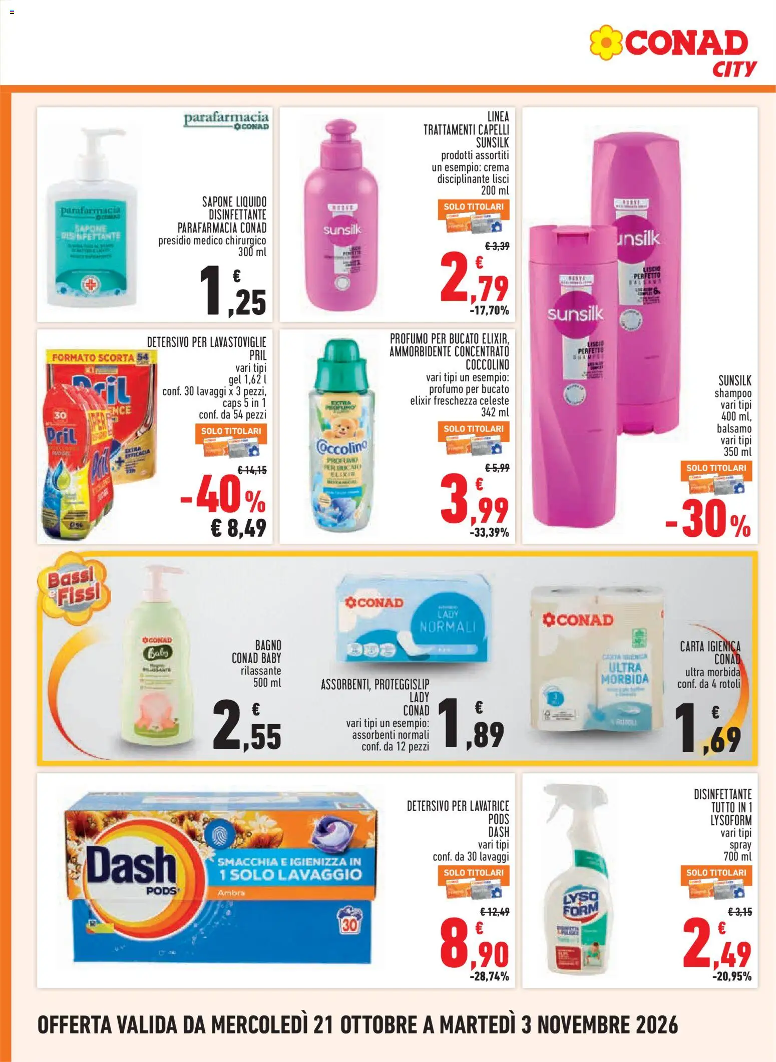 Volantino Conad del 21/10/2026 | Pagina: 18 | Prodotti: Shampoo, Balsamo, Ammorbidente, Lavastoviglie